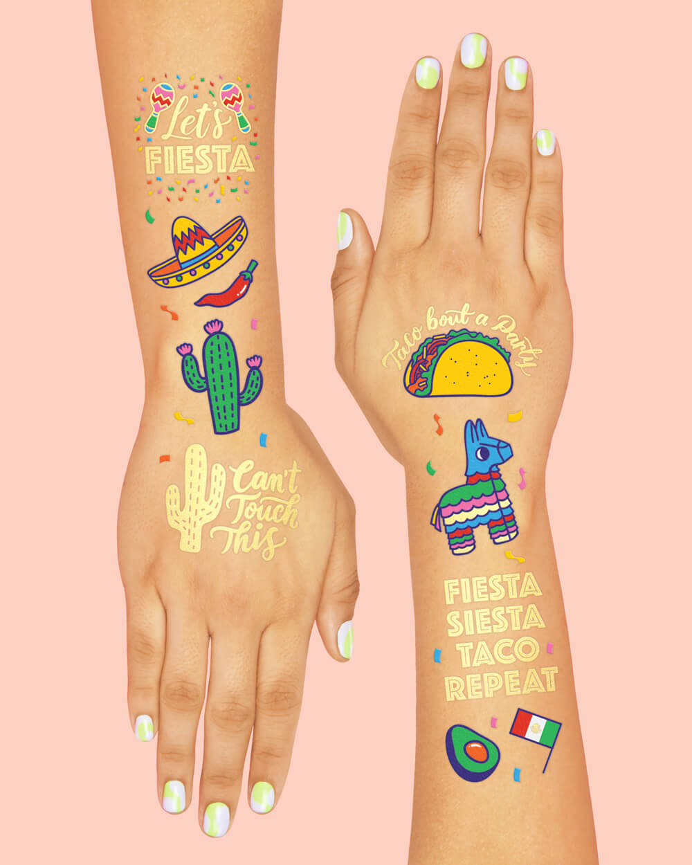 Let's Fiesta Tats - 40 Foil Temporary Tattoos