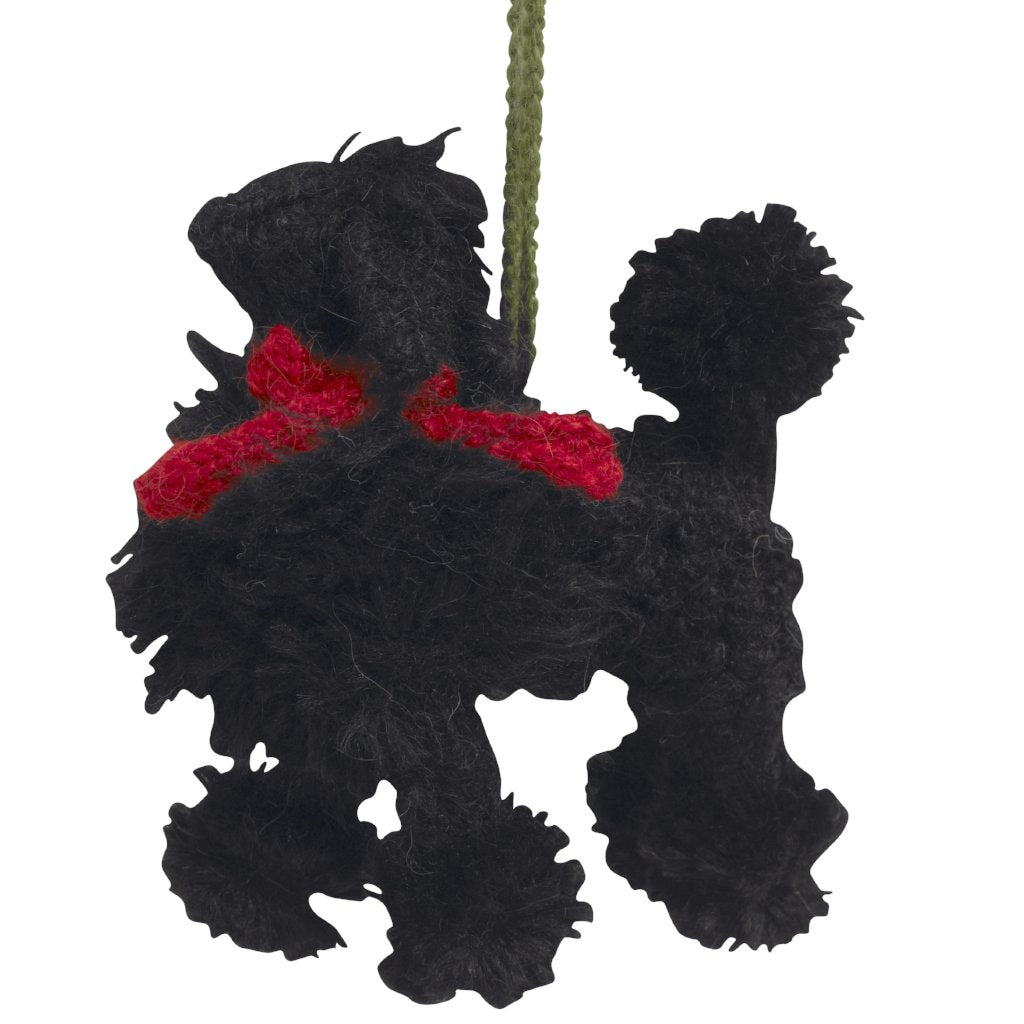 Hand Knit Alpaca Wool Christmas Ornament - Black Poodle Dog