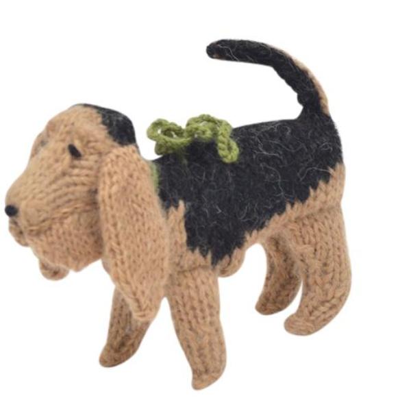 Hand Knit Alpaca Wool Christmas Ornament - Bloodhound Dog