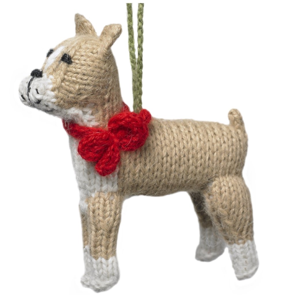 Hand Knit Alpaca Wool Christmas Ornament - Boxer Dog