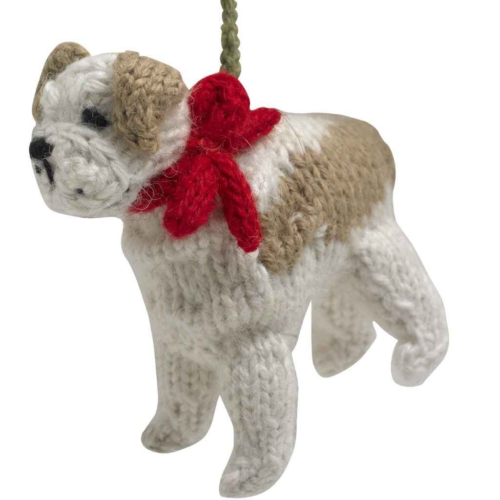 Hand Knit Alpaca Wool Christmas Ornament - Bulldog