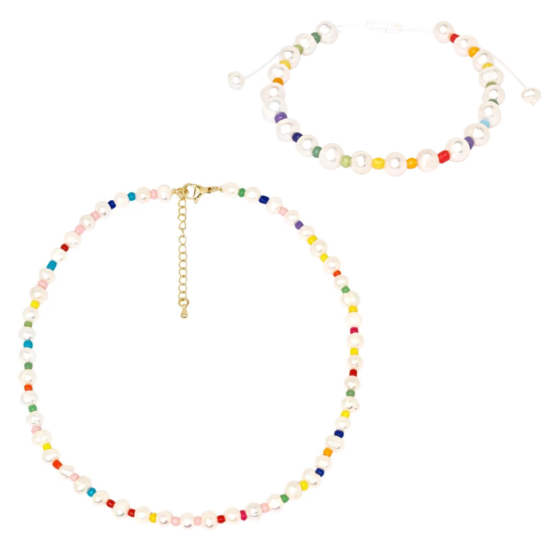 Freshwater Pearl Rainbow Bracelet & Necklace Set