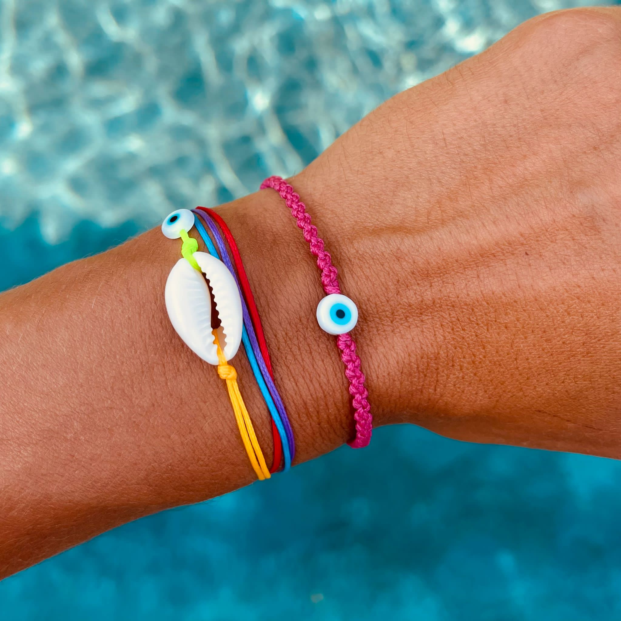 Neon Evil Eye Braided Bead Bracelet Bundle