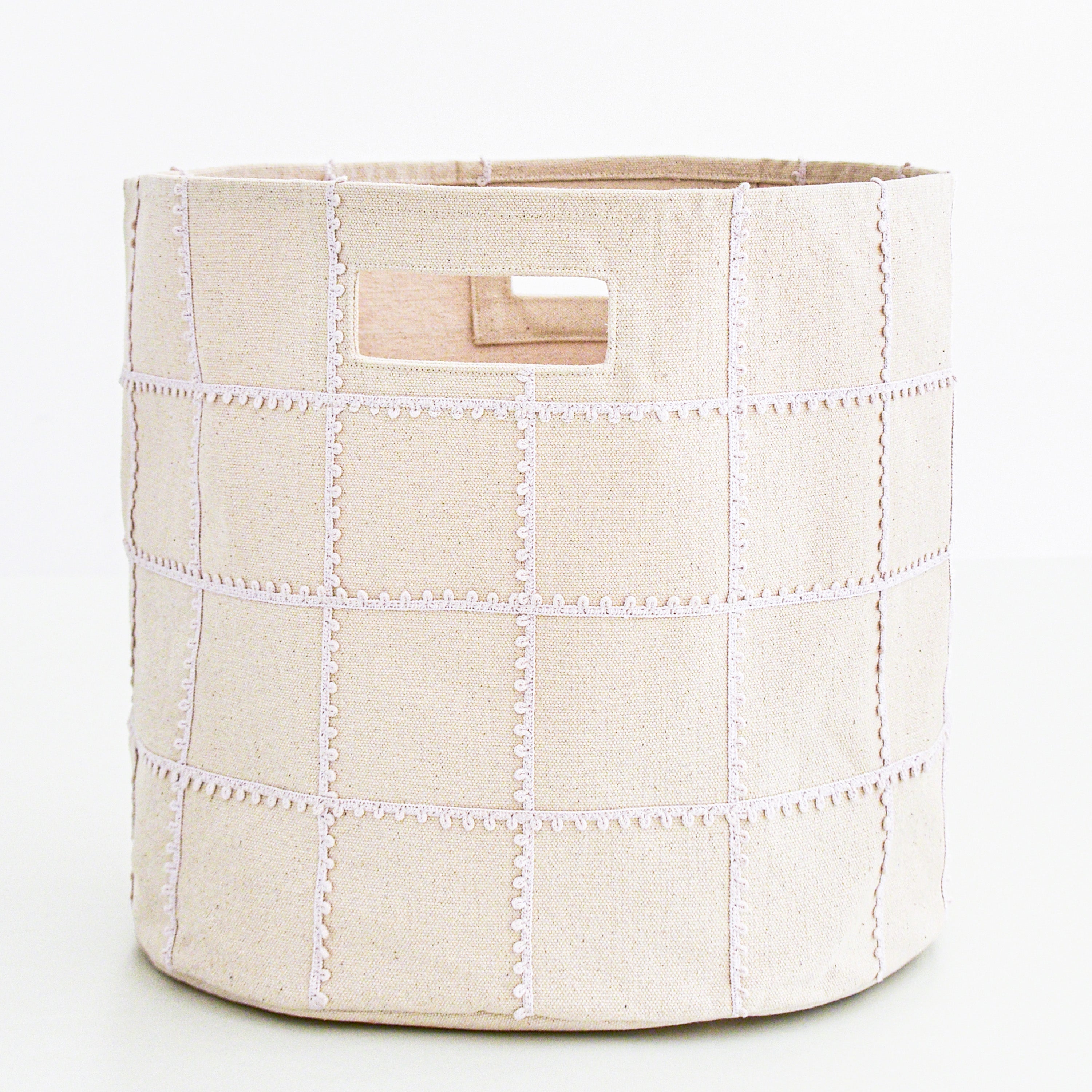 Handmade Canvas Storage Basket Lace - Taupe