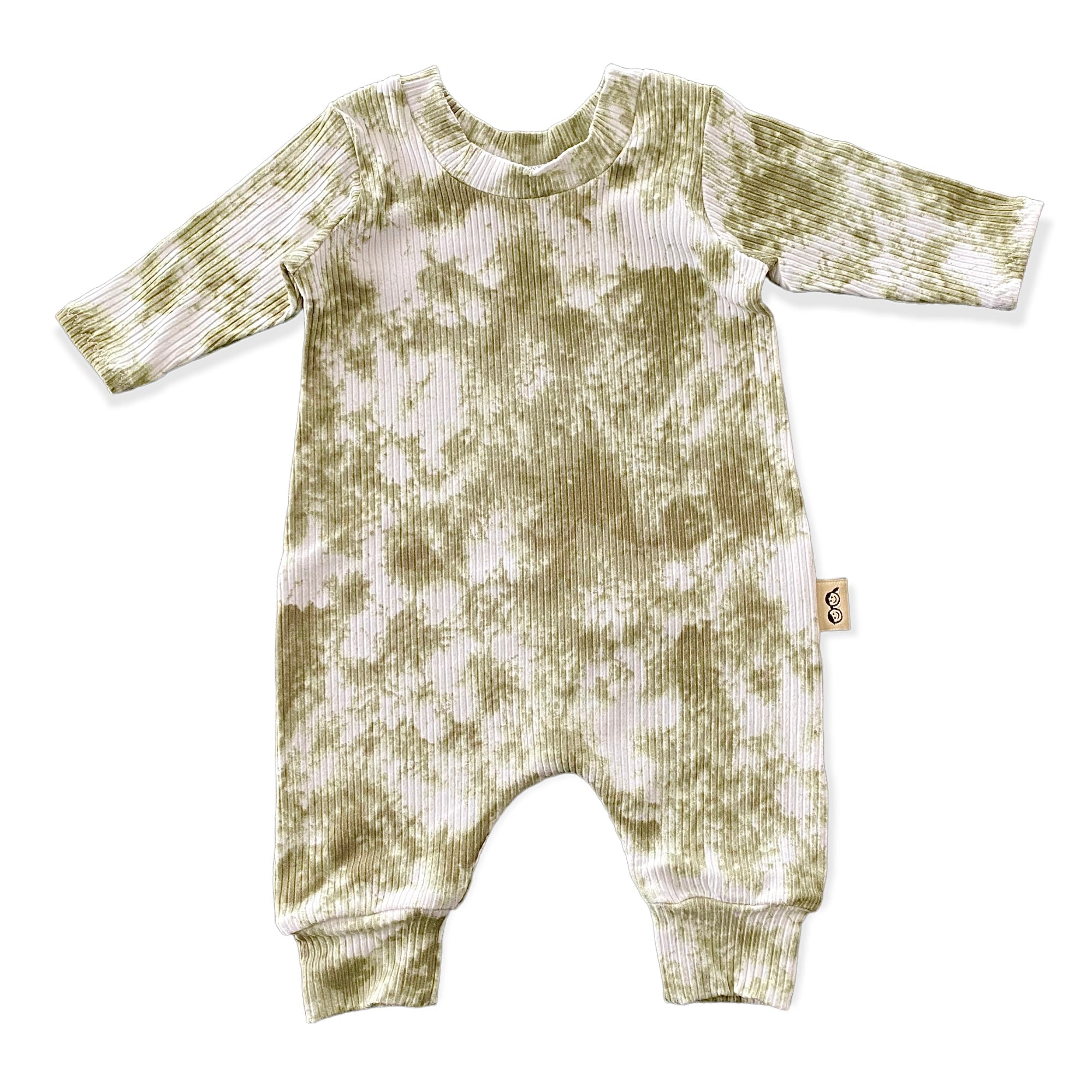 Olive Green Tie Dye Ribbed Harem Romper