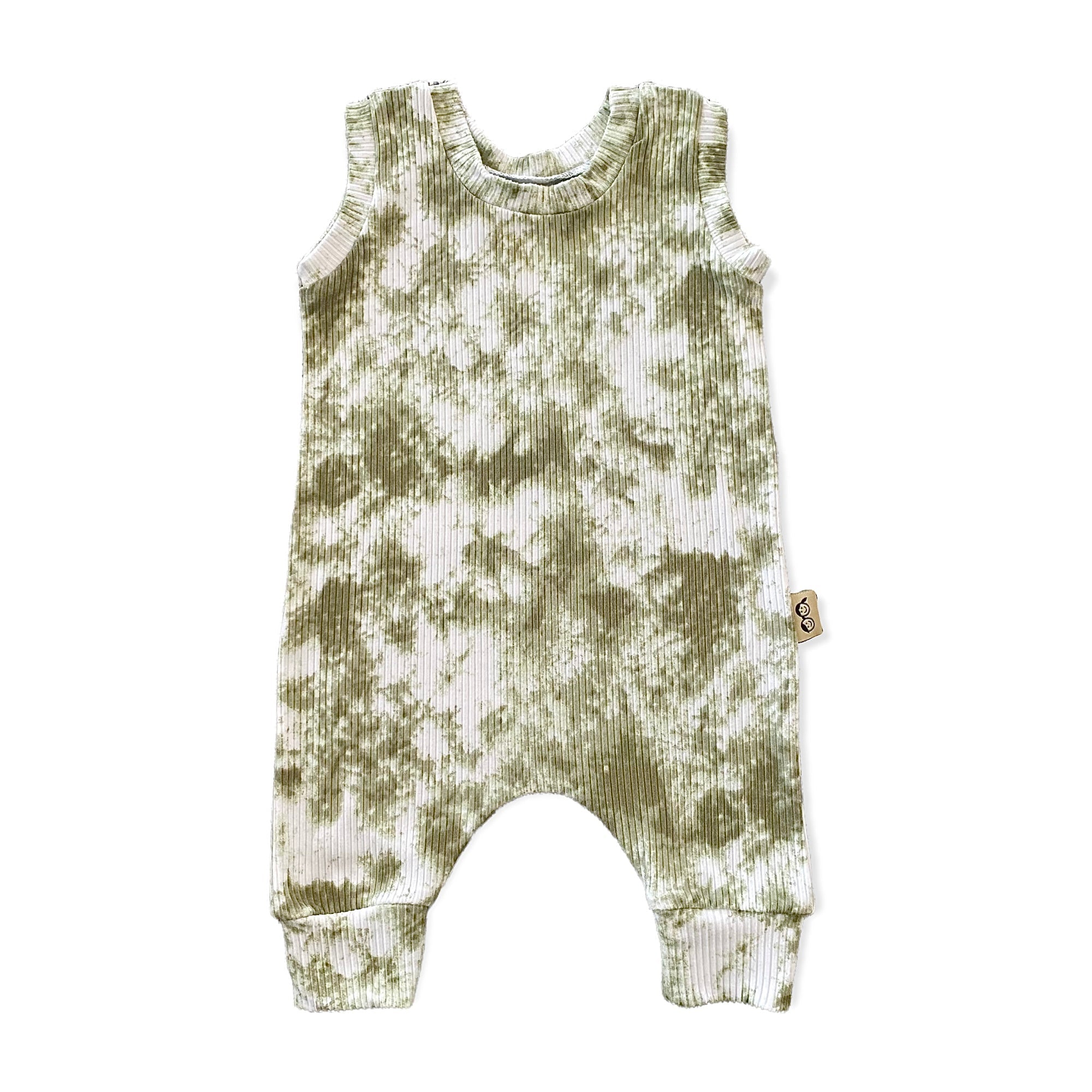 Olive Green Tie Dye Ribbed Harem Romper