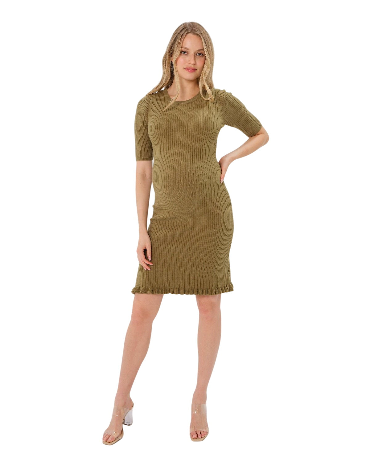 slim fit dress slacks Olivia Maternity & Postpartum Sweater Dress Xs / Olive Green