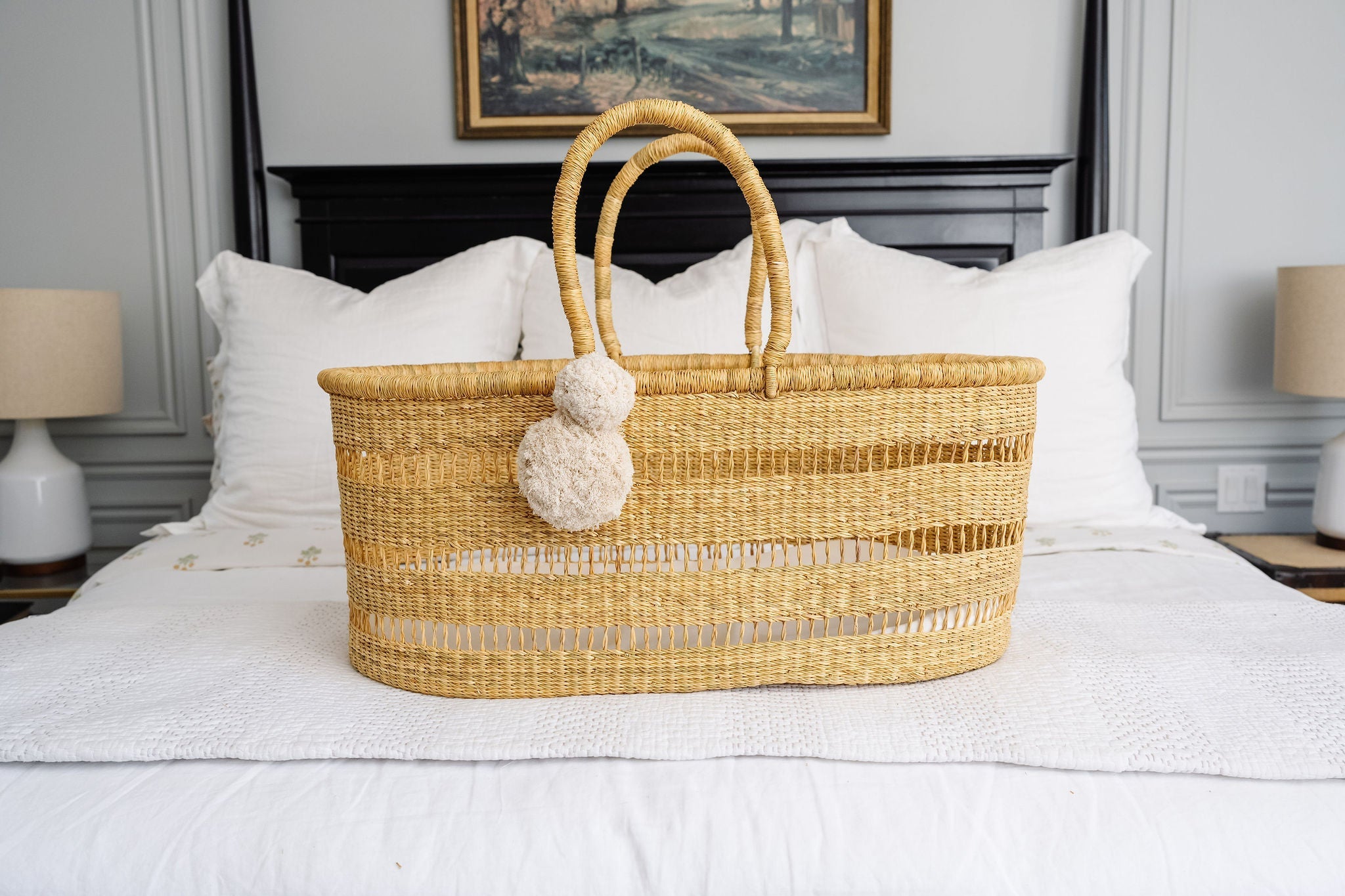 Modern Open Weave African Moses Basket no Hood Vegan Handle