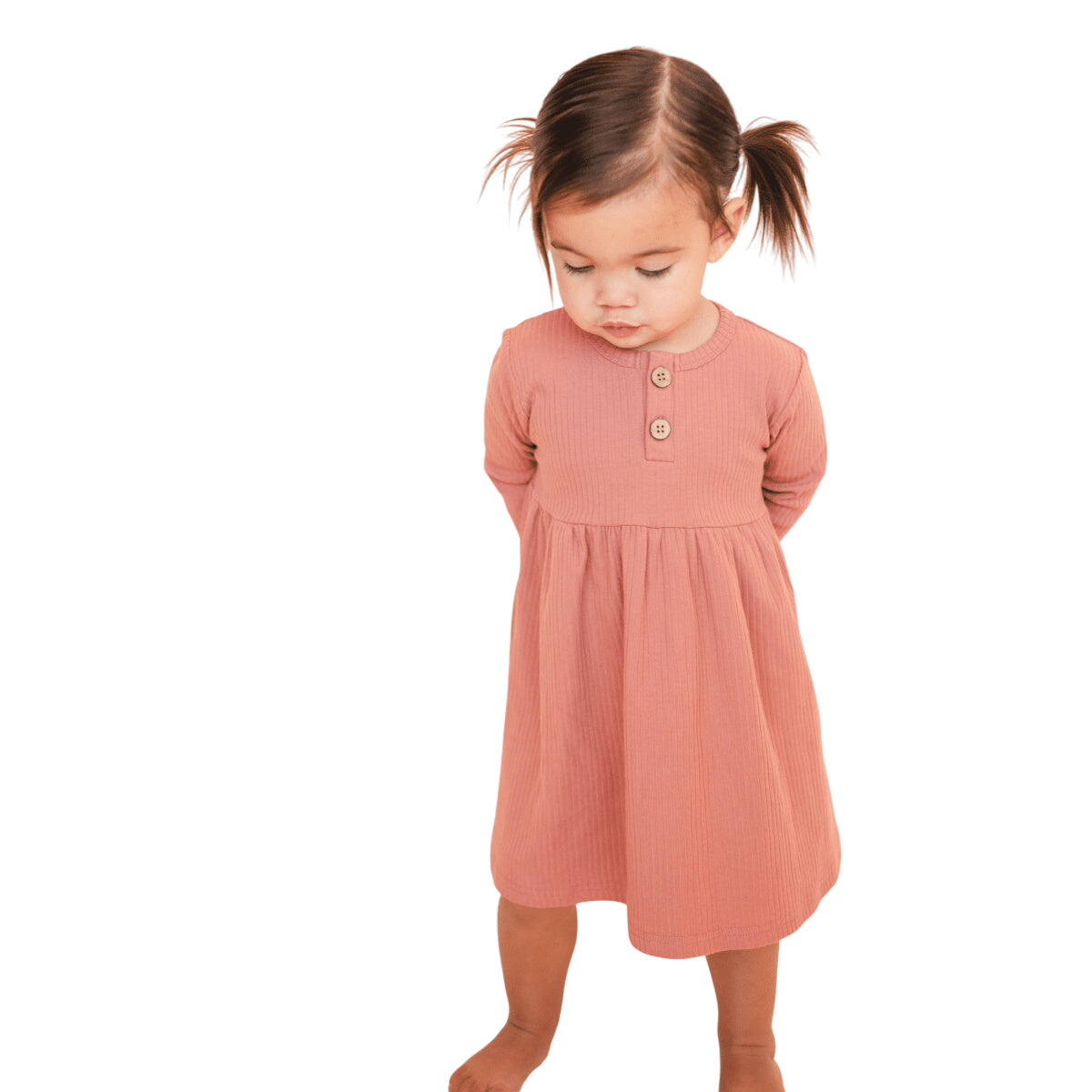 Bug + Bean Kids Organic Ribbed Cotton Dress in Dusty Rose