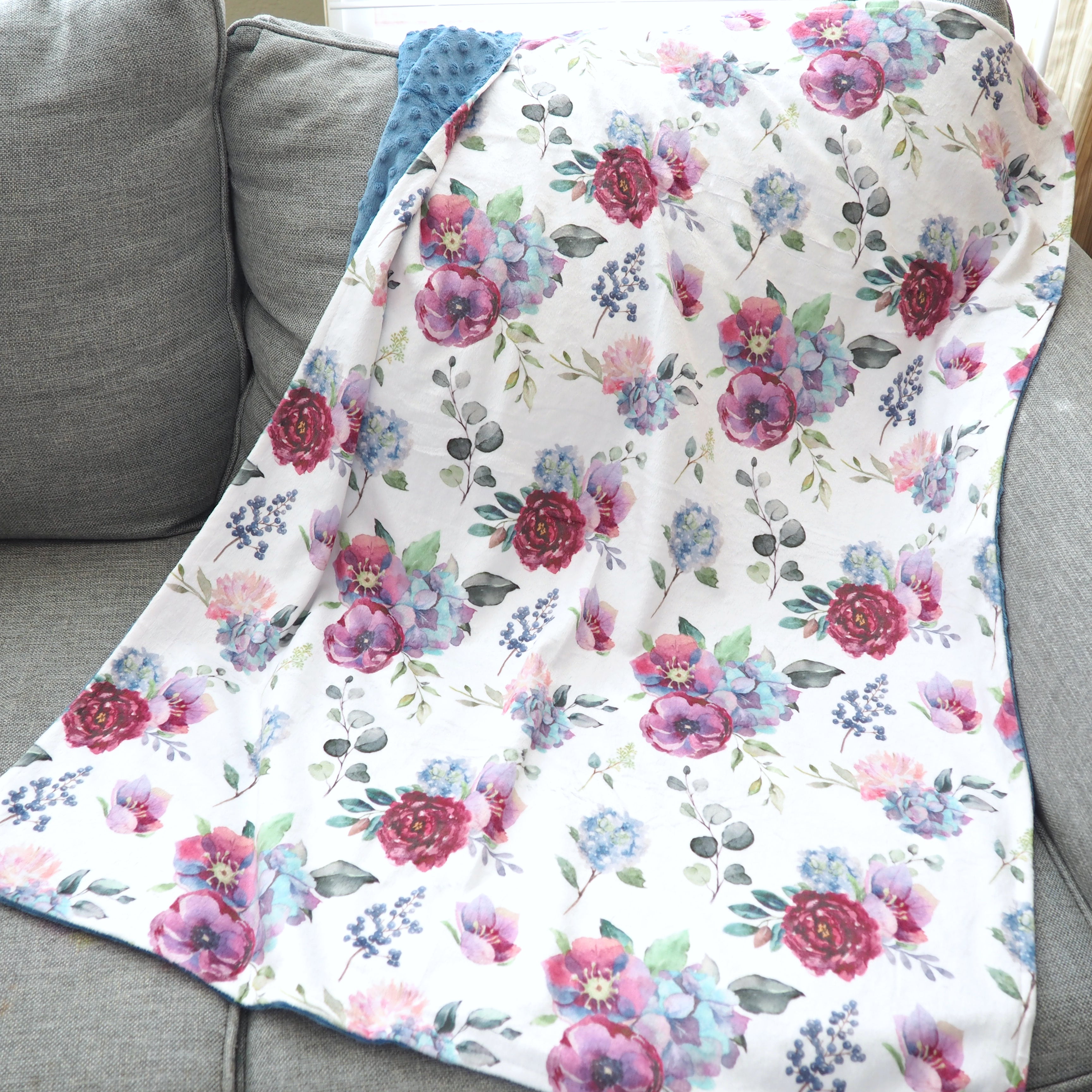 Blue Floral Minky Baby Blanket