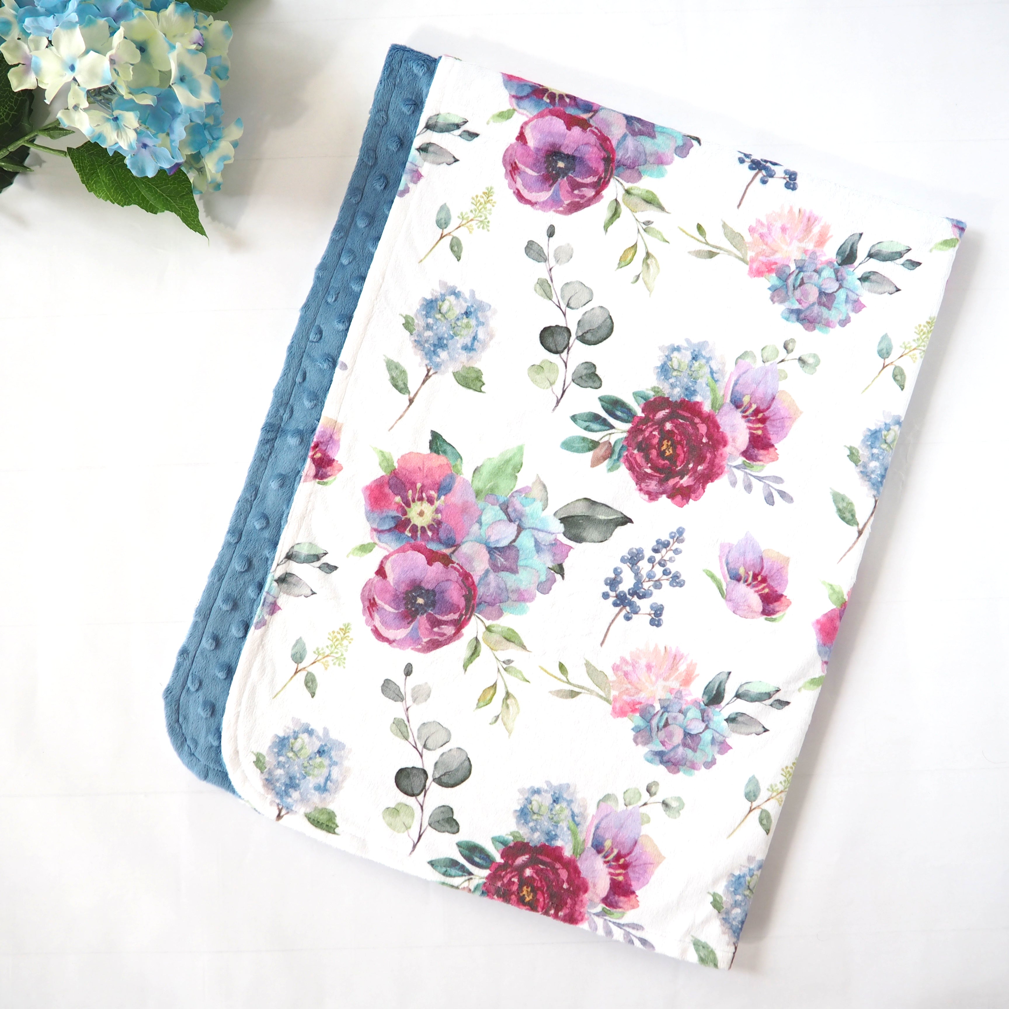 Blue Floral Minky Baby Blanket