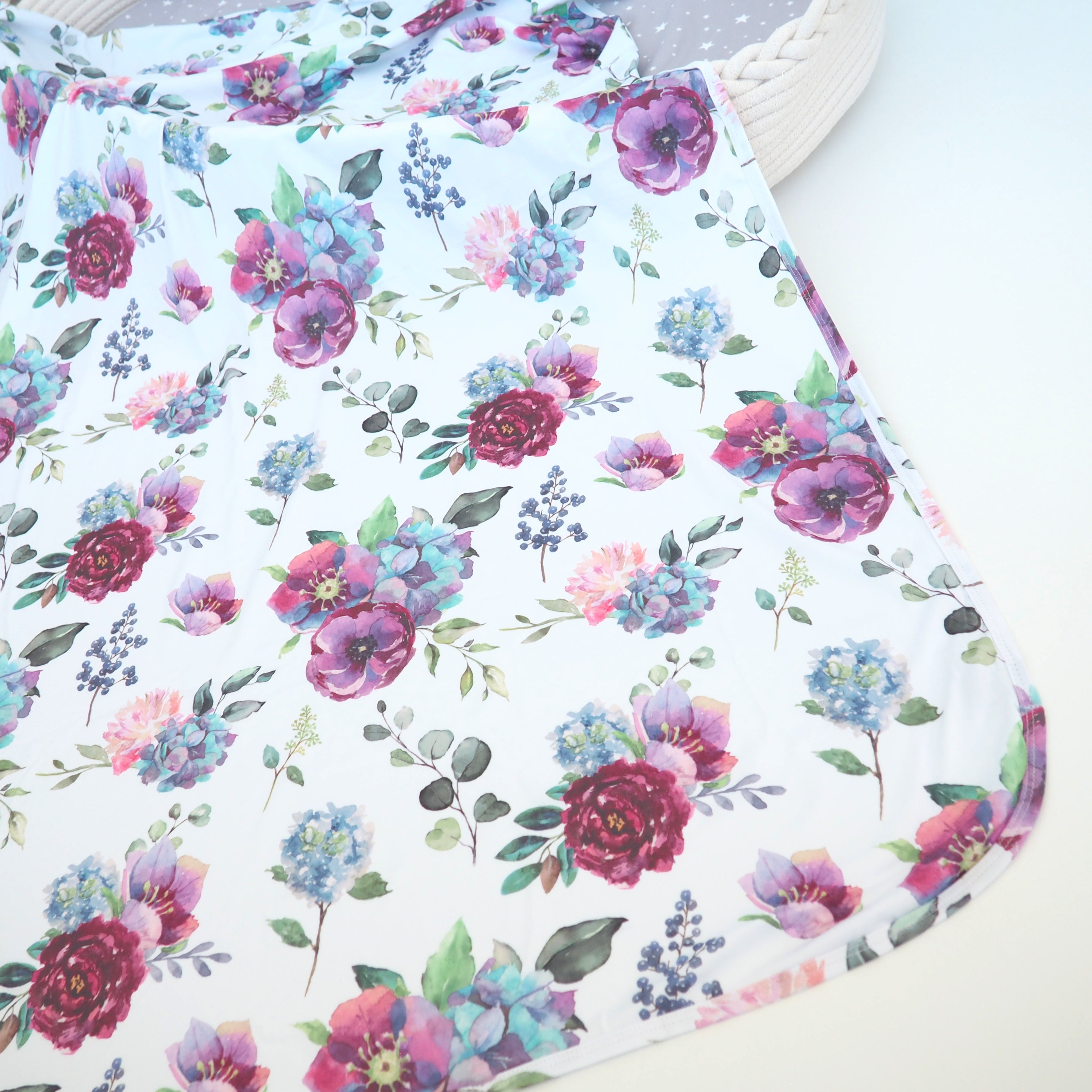 Blue Floral Baby Swaddle Blanket