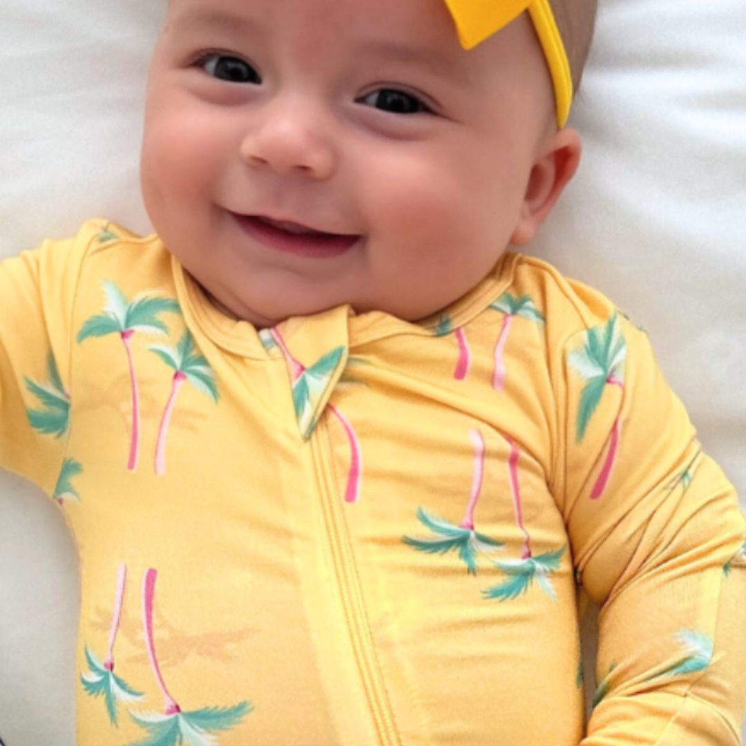 Miami Palm Tree Yellow Zippered Romper