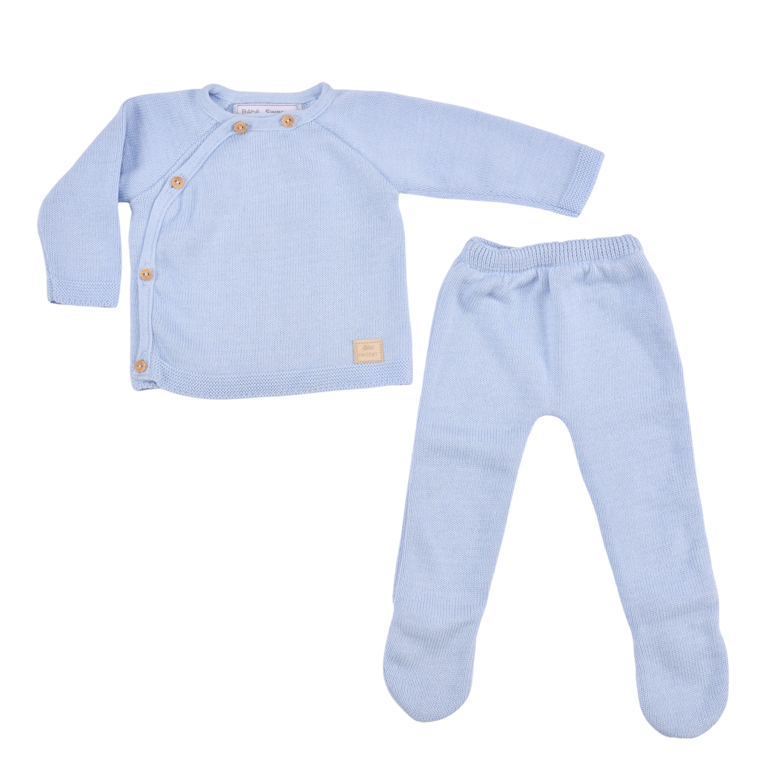 Petit Sweeny | Boys Blue Organic Cotton Knit Set (2)