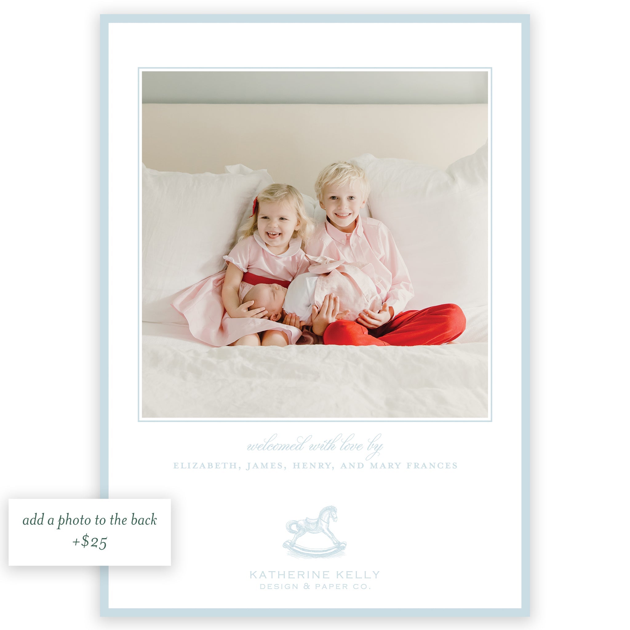 Blue Rocking Horse Birth Announcement
