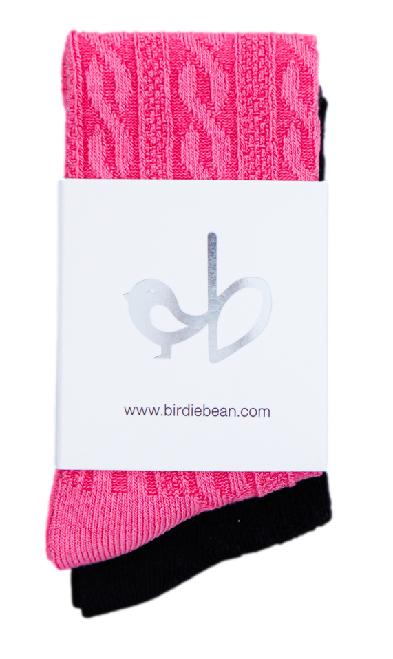 Knee-high Socks Set- Black And Pink