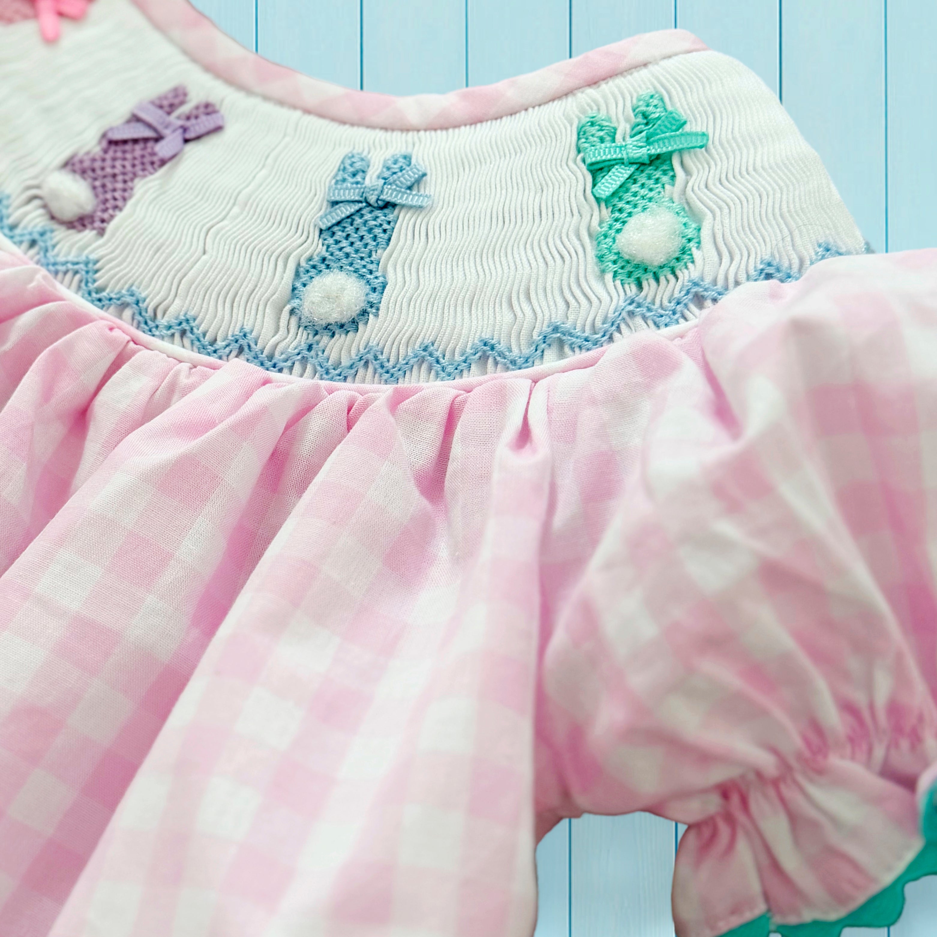 Smocked Pink Bunny Bubble