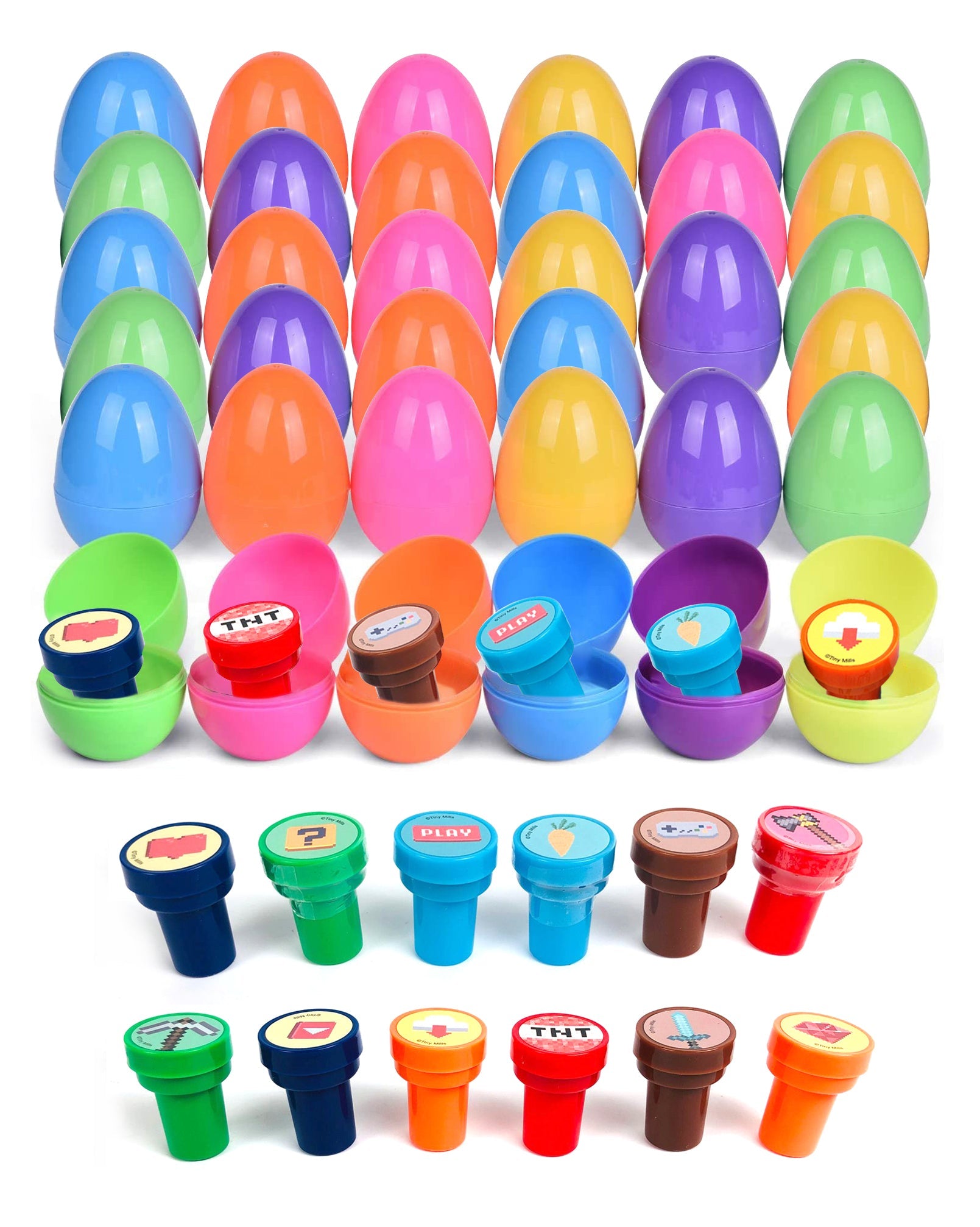 Easter Eggs With Pixel Video Game Stampers- 36 Pack