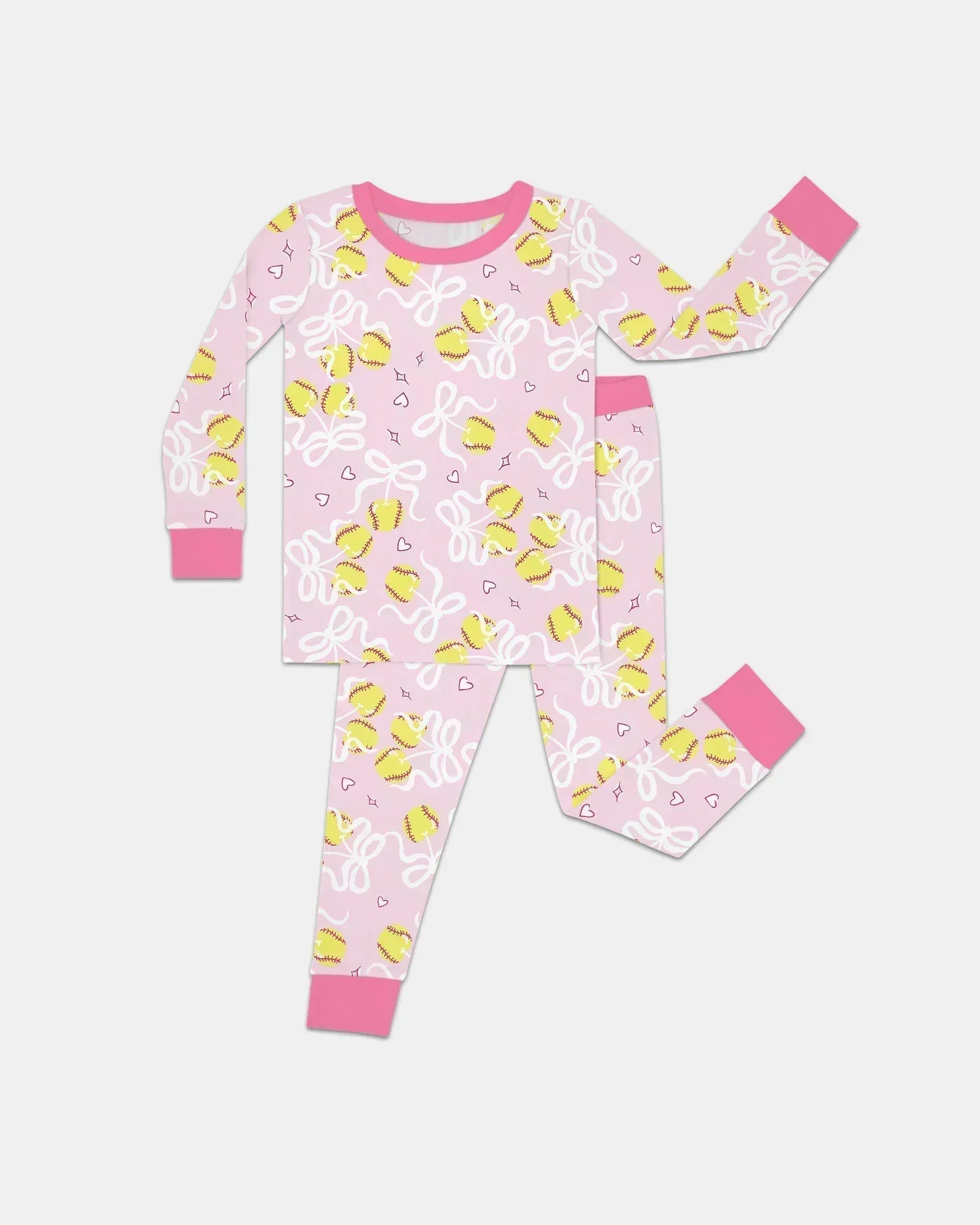 Softball Cherry Mom And Girl Matching Bamboo Two Piece Long Sleeve Pajama Set