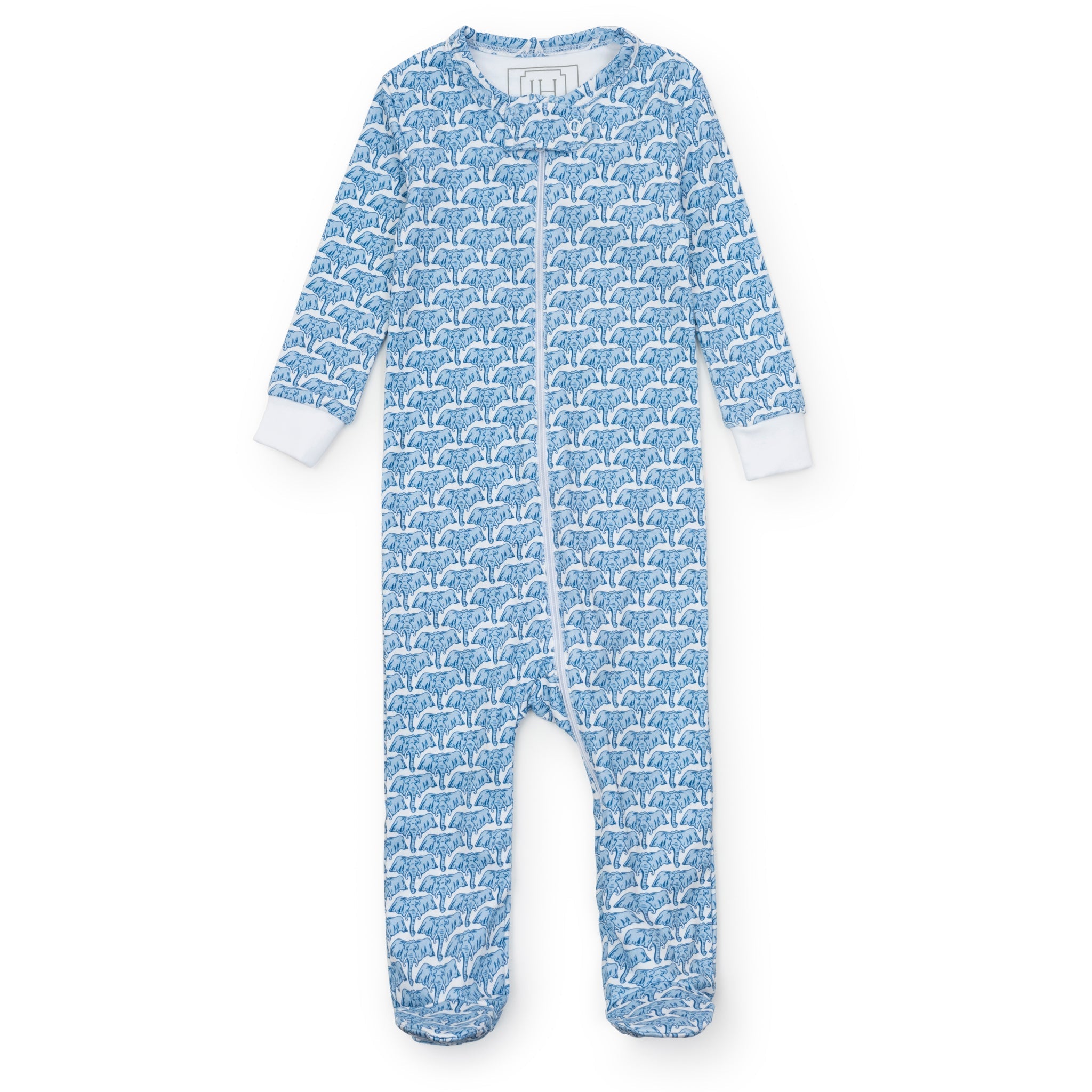Parker Boys' Pima Cotton Zipper Pajama - African Elephants Blue