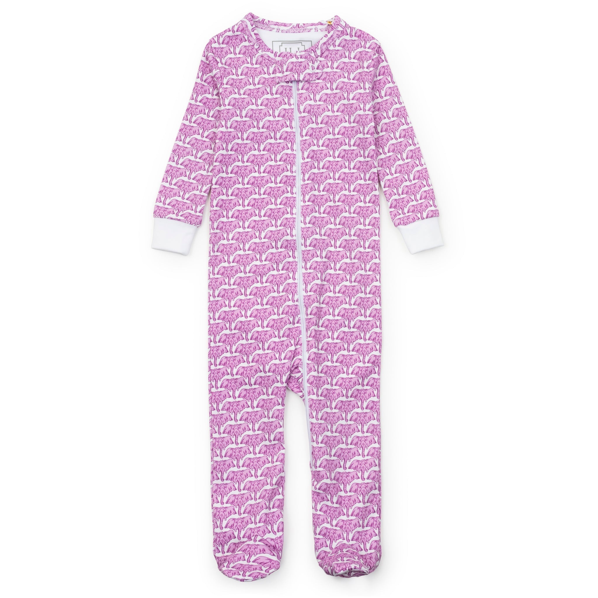 Parker Girls' Pima Cotton Zipper Pajama - African Elephants Pink