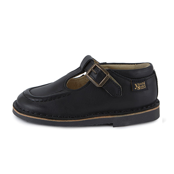 Parker Velcro T-Bar Kids Shoe Black Leather