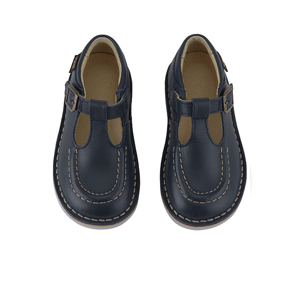 Parker Velcro T-Bar Kids Shoe Navy Leather