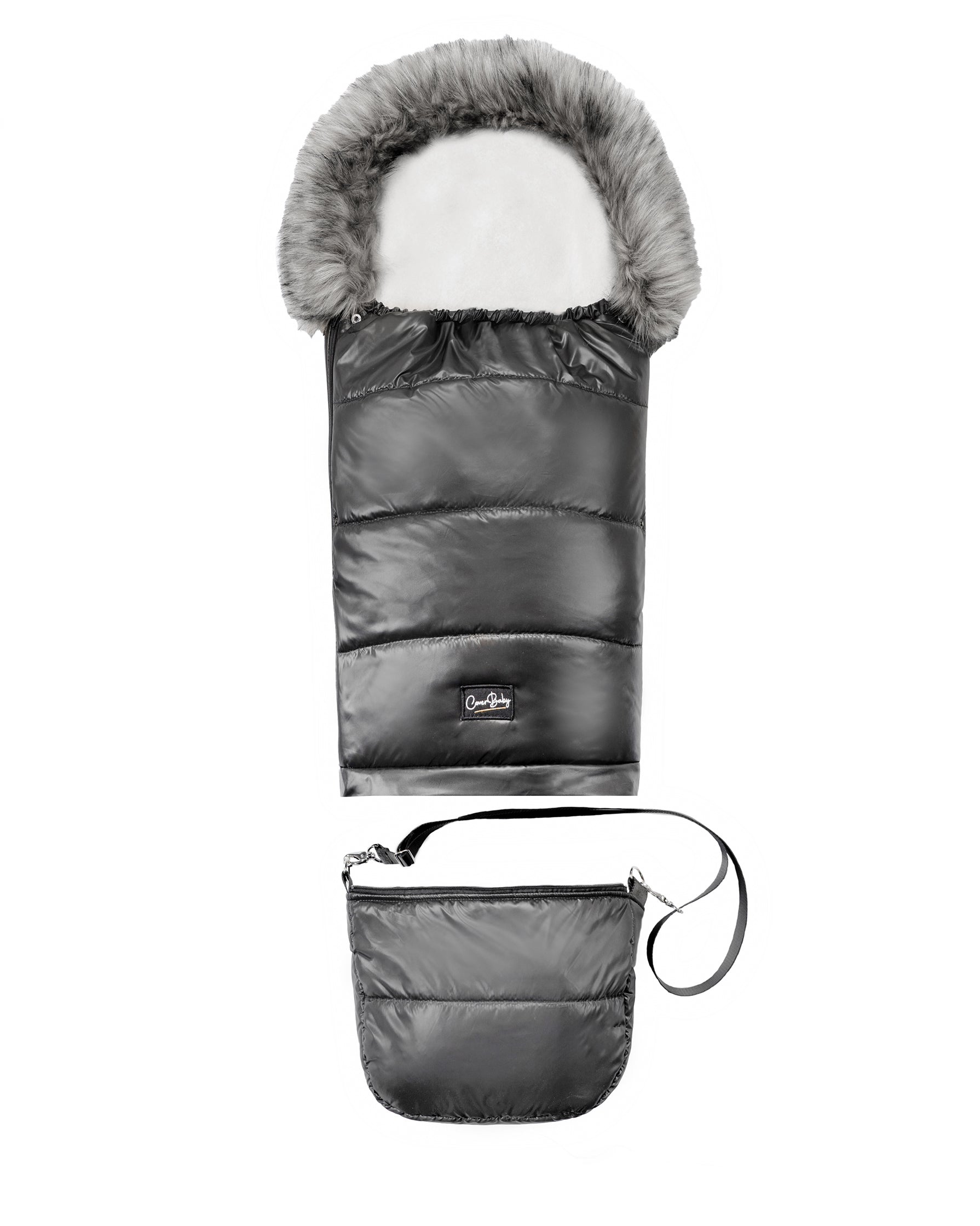 Pastel Black Organic Premium Gray Wool Adjustable Footmuff