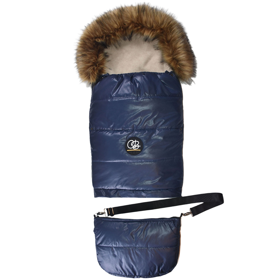 Pastel Navy Organic Premium Beige Wool Adjustable Footmuff