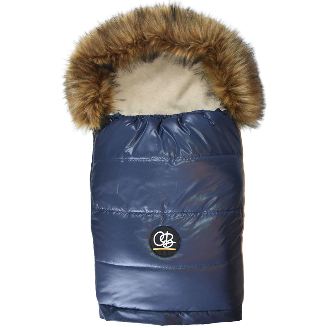 Pastel Navy Organic Premium Beige Wool Adjustable Footmuff