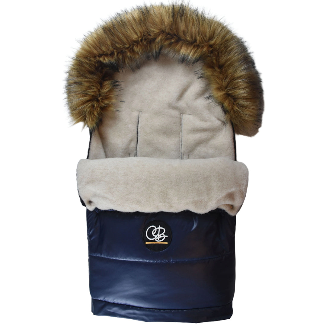 Pastel Navy Organic Premium Beige Wool Adjustable Footmuff