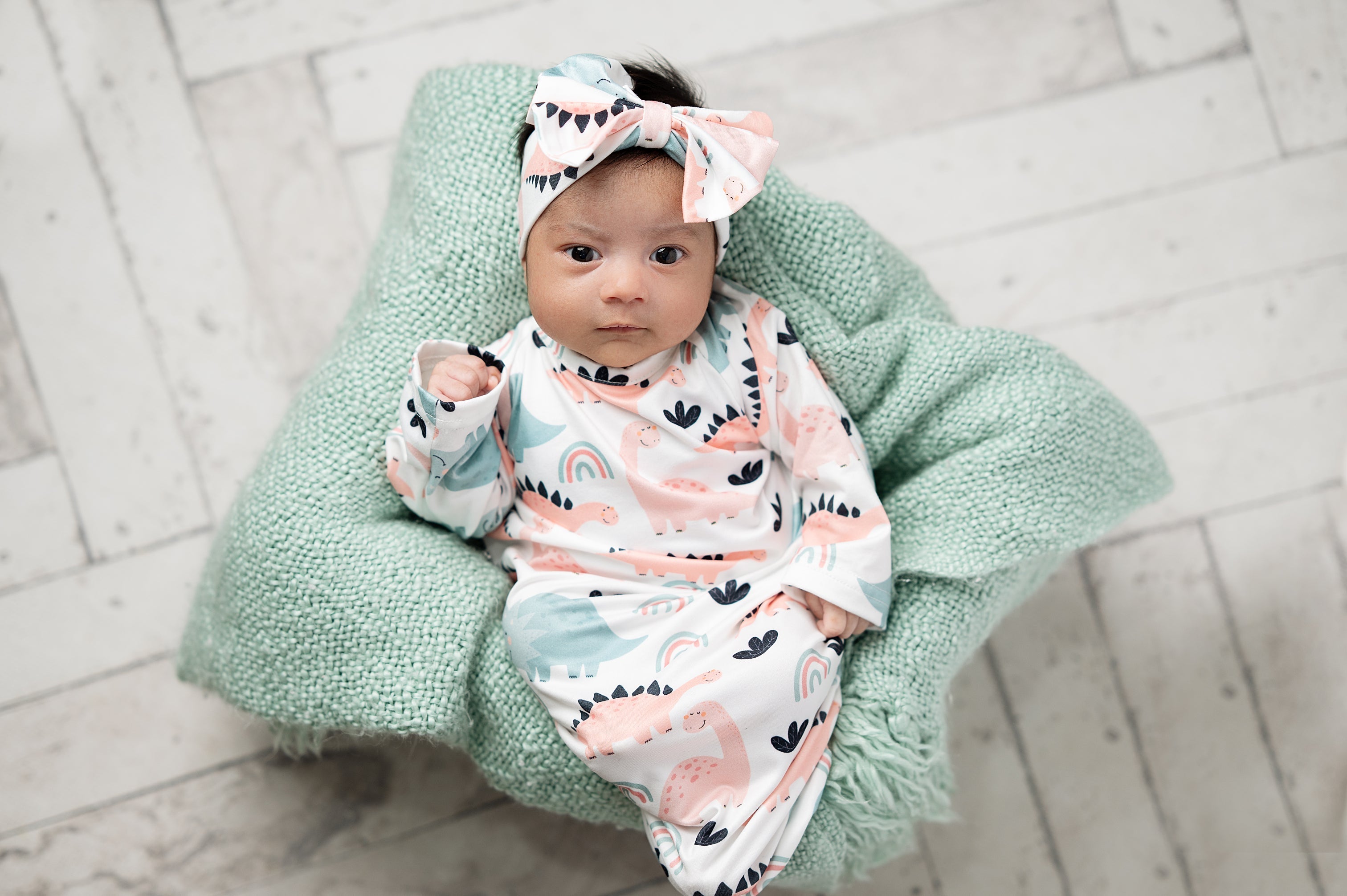 Pastel Dino Baby Gown