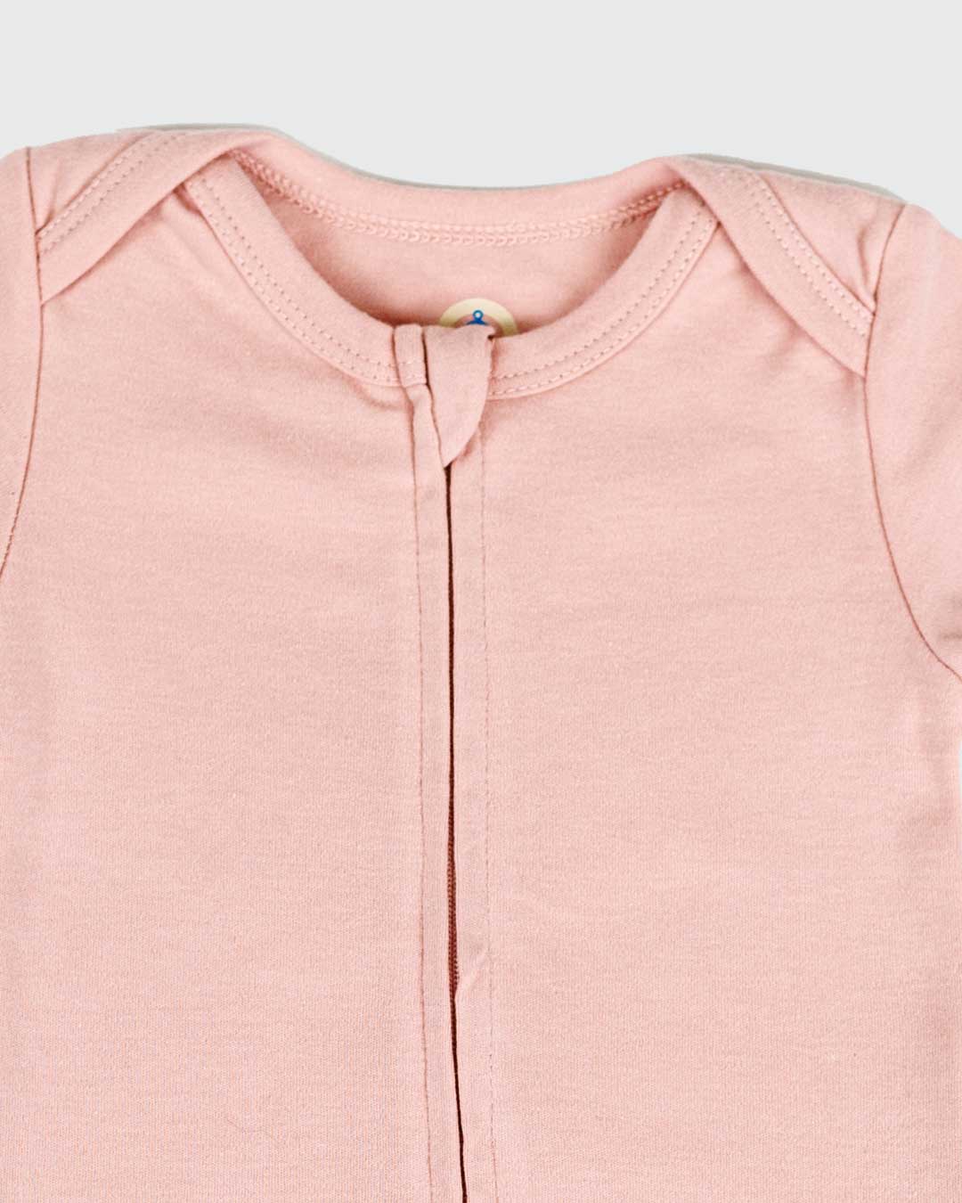 Short Sleeve Zipper Bodysuit In Peach, 9-12m