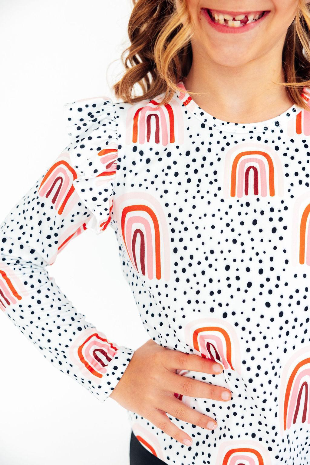 Peach Rainbow L/s Ruffle Tee