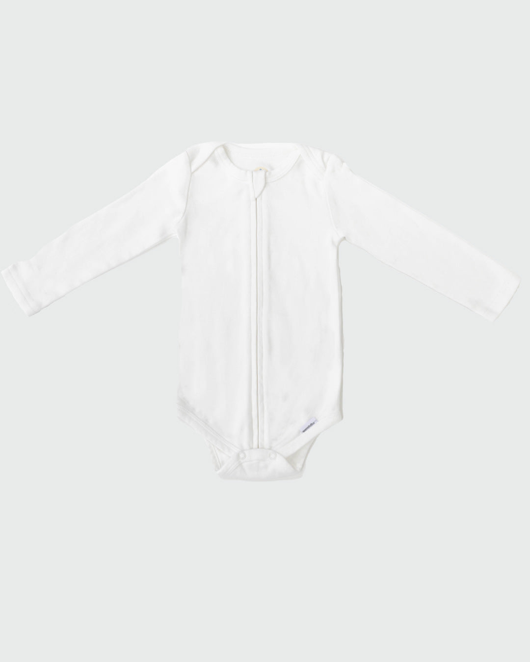 Long Sleeve Zipper Bodysuit In Pearl, 9-12m