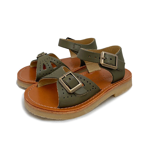 Pearl Kids Sandal Olive Leather