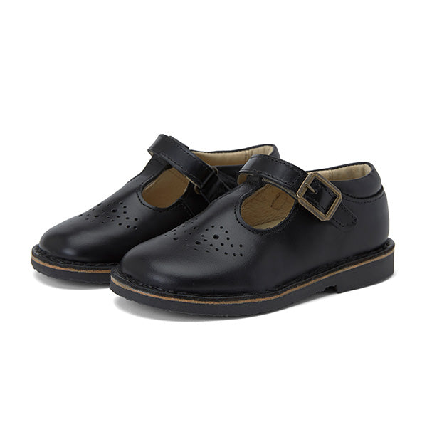 Penny Velcro T-Bar Kids Shoe Black Leather