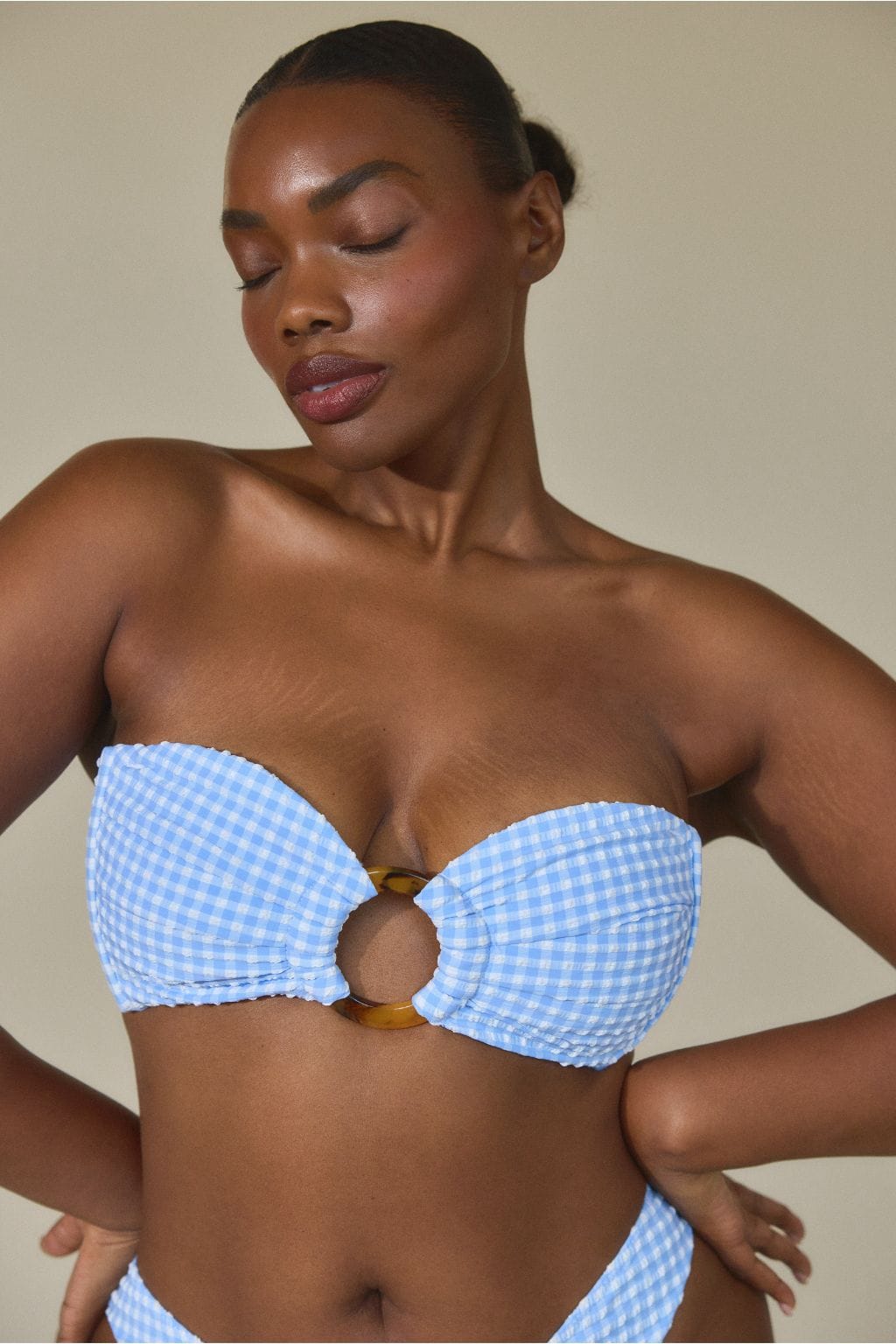 Peri Micro Gingham Tori Ties Bandeau Bikini Top