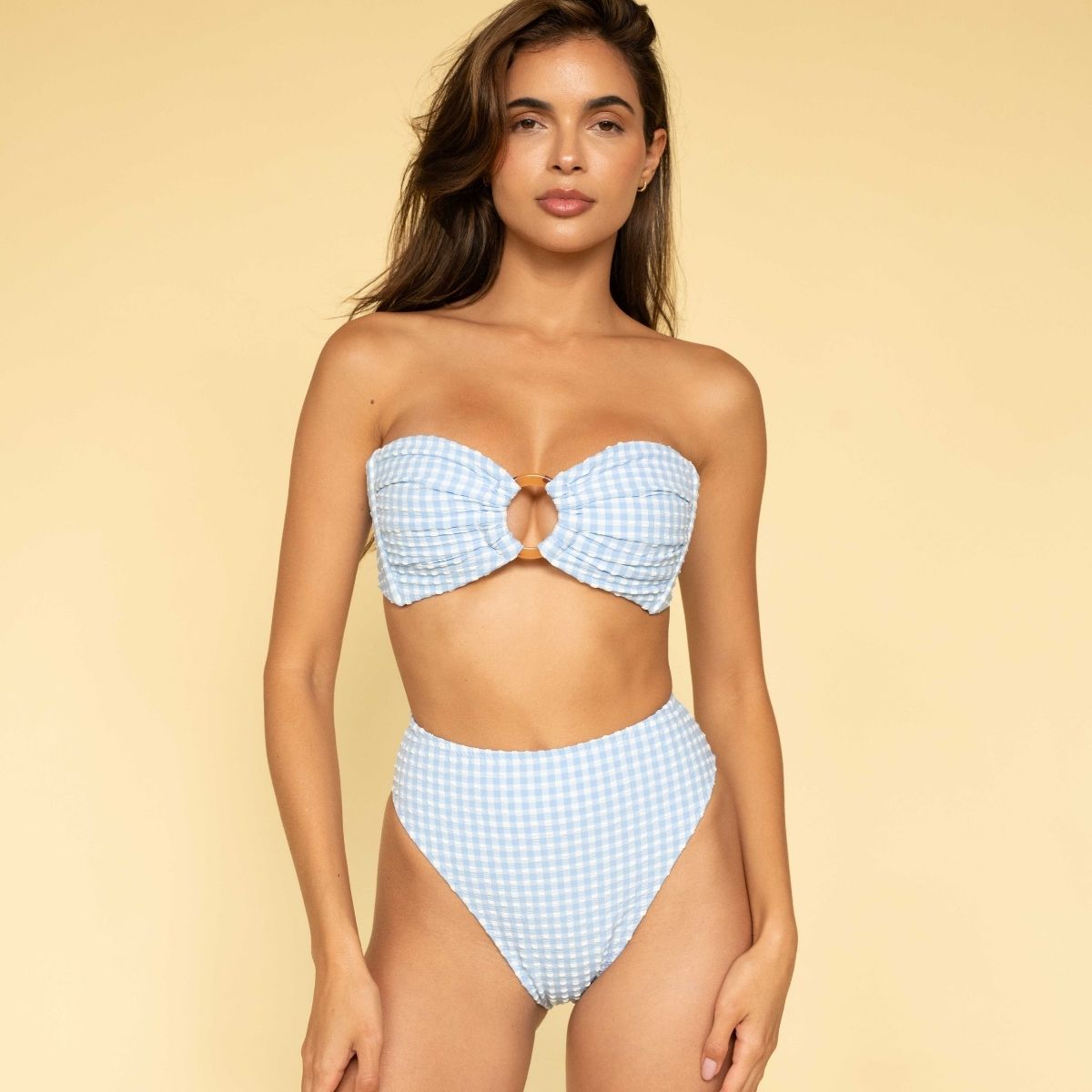 Peri Micro Gingham Tori Ties Bandeau Bikini Top