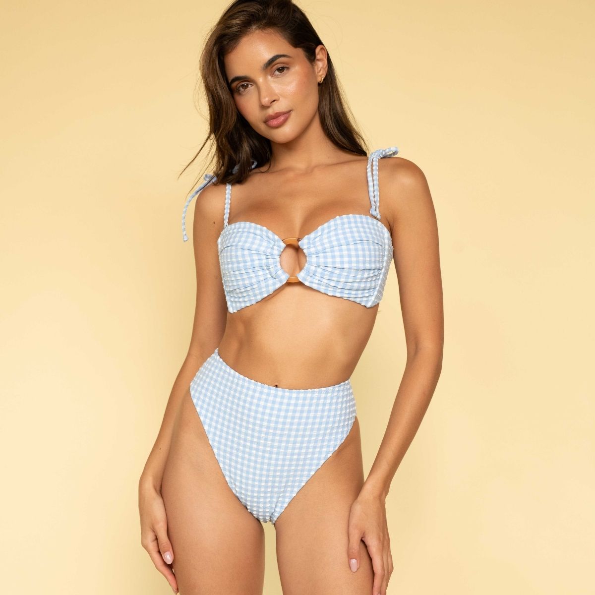 Peri Micro Gingham Tori Ties Bandeau Bikini Top