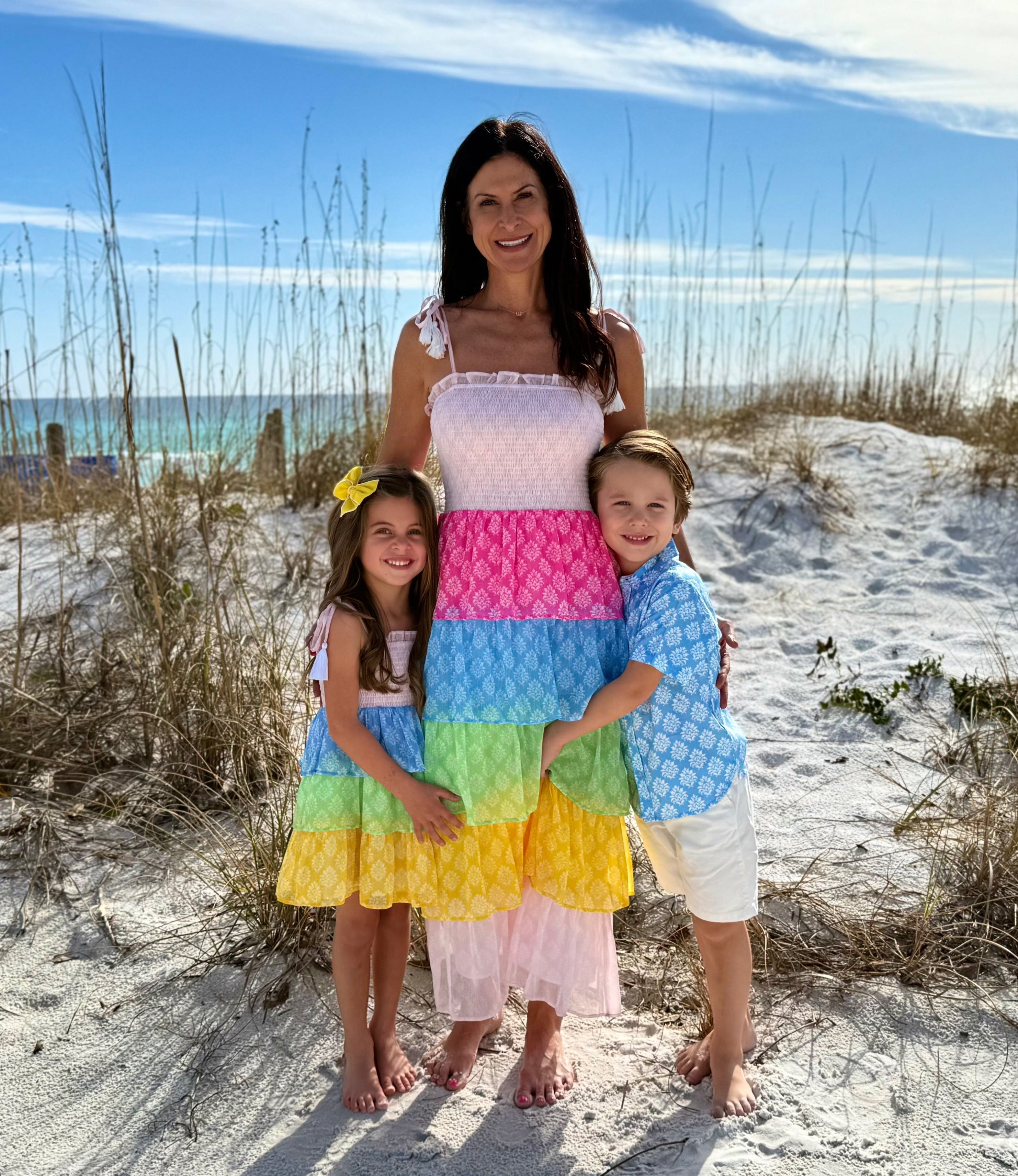 Smock Bodice Tiered Dress Block Print