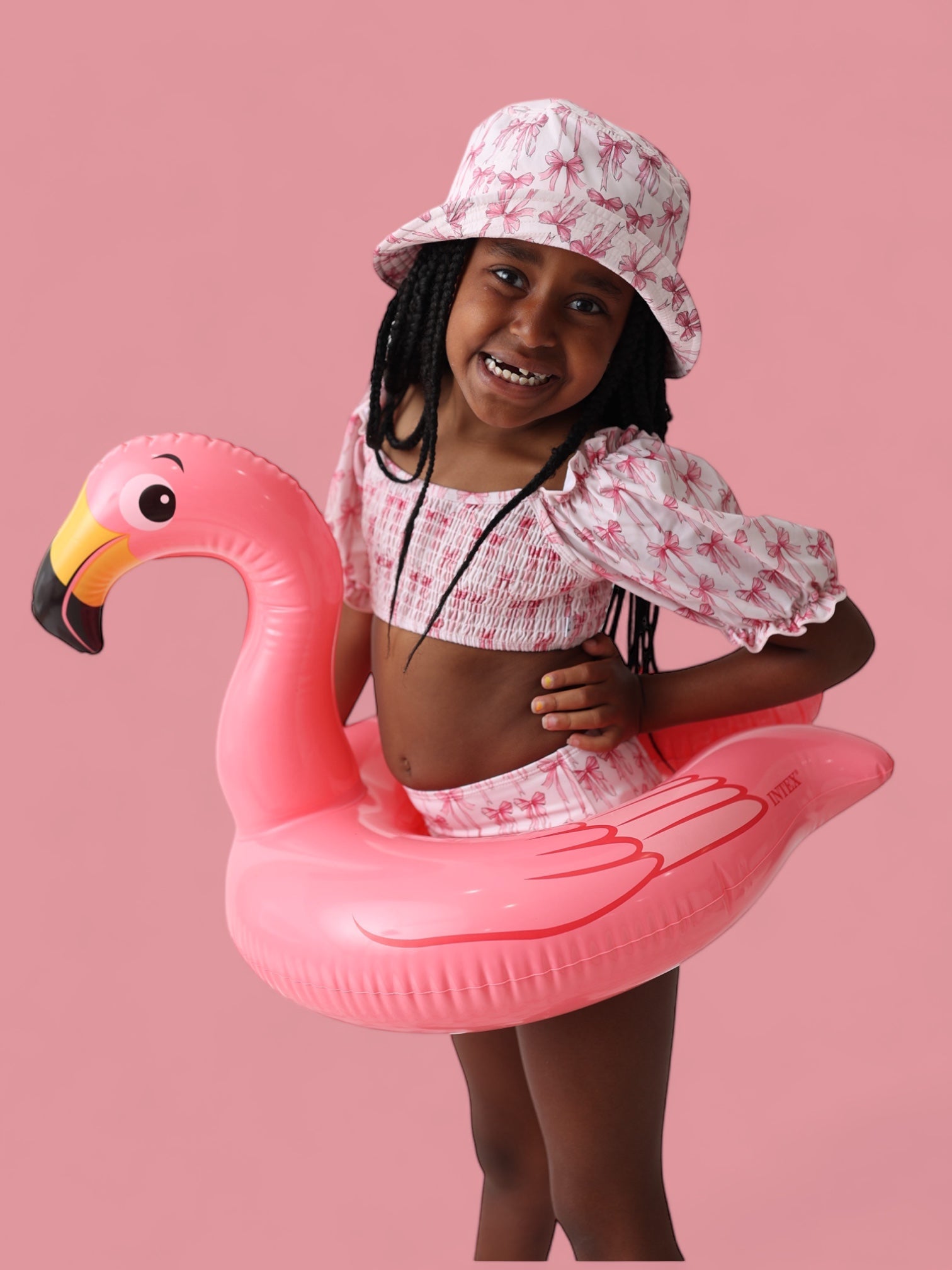 Bow Cute Dream Smocked Off The Shoulder Swim Suit