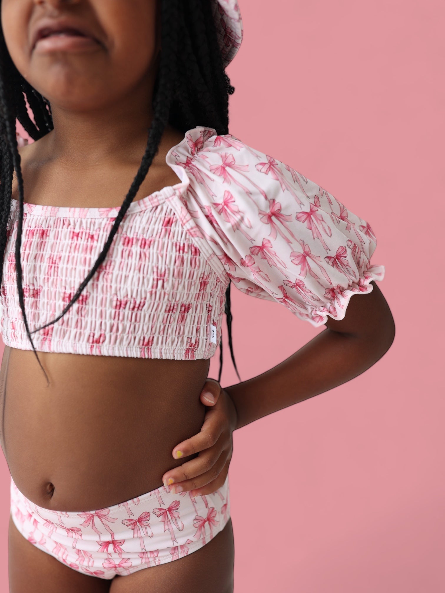 Bow Cute Dream Smocked Off The Shoulder Swim Suit