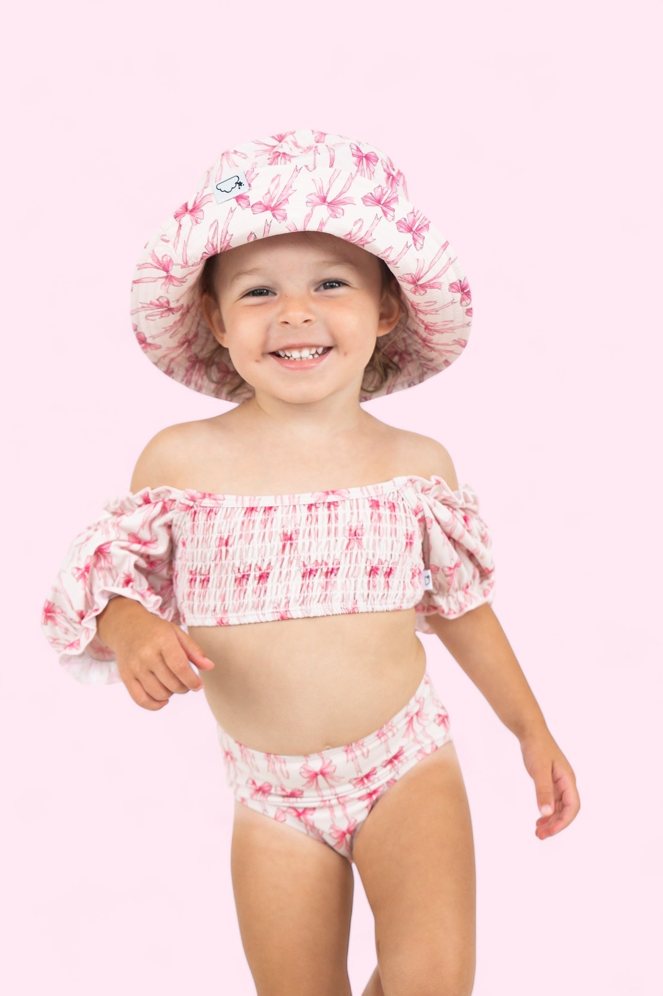 Bow Cute Dream Smocked Off The Shoulder Swim Suit