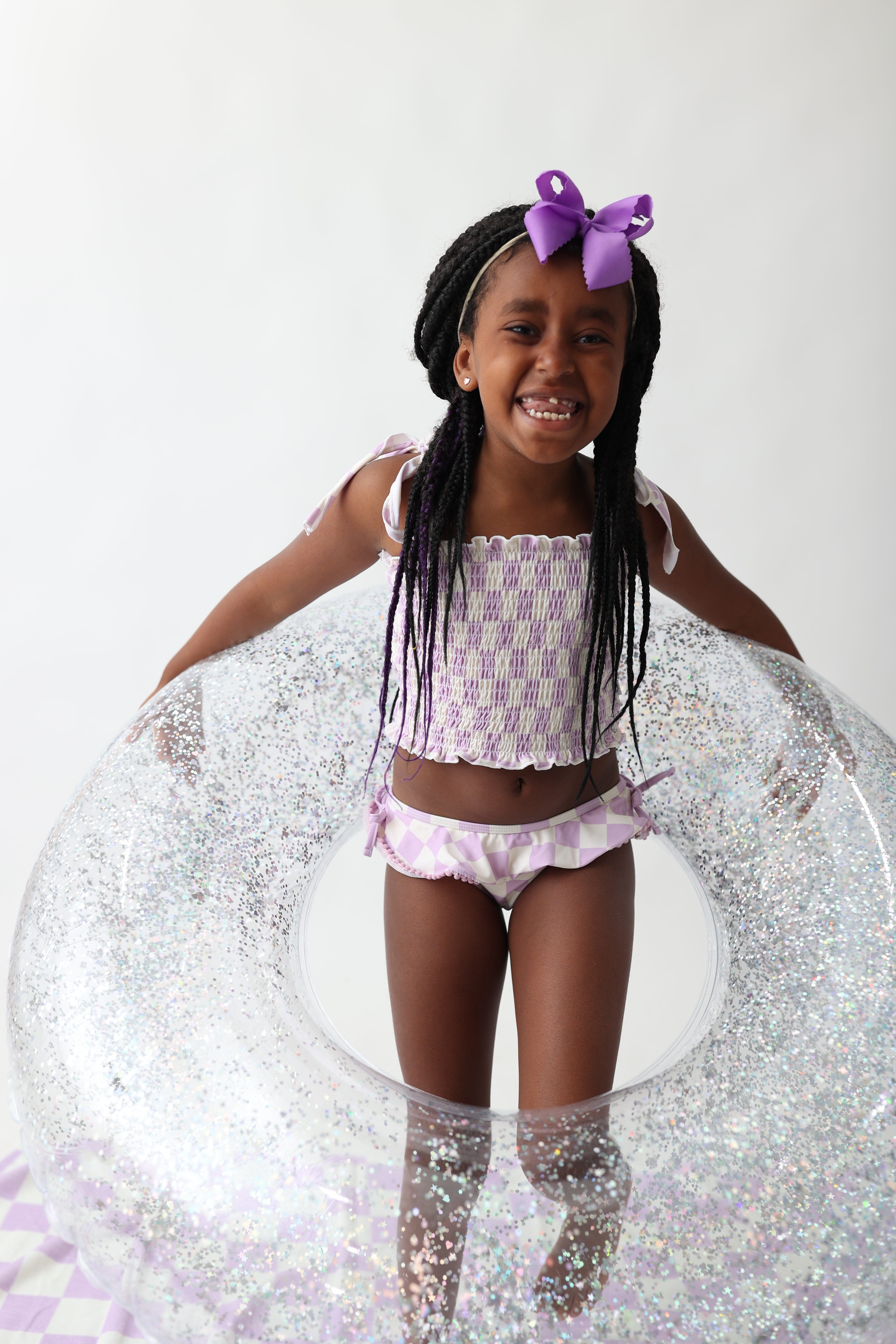 Periwinkle Checkers Dream Smocked Tankini Two Piece Swim Suit