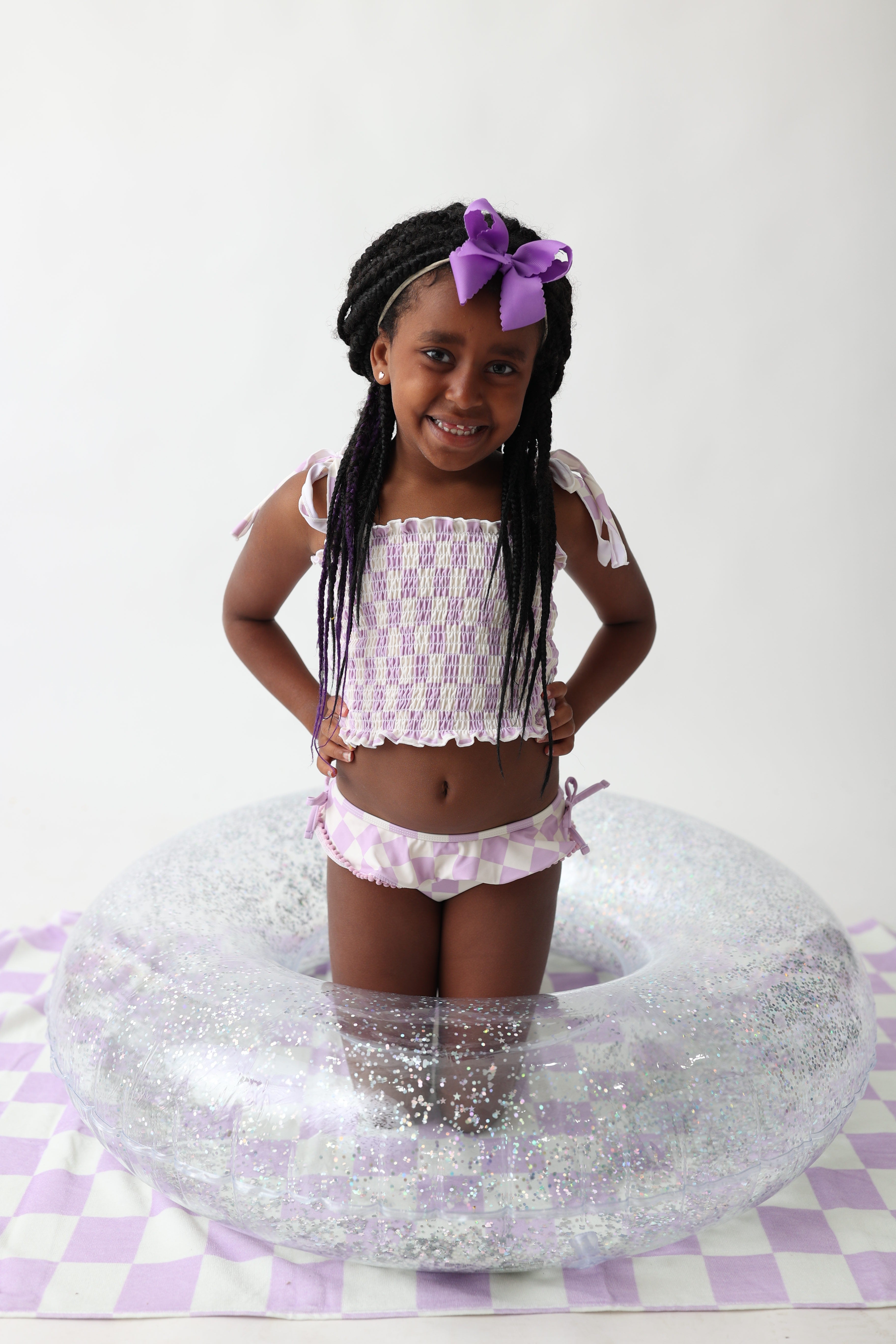 Periwinkle Checkers Dream Smocked Tankini Two Piece Swim Suit