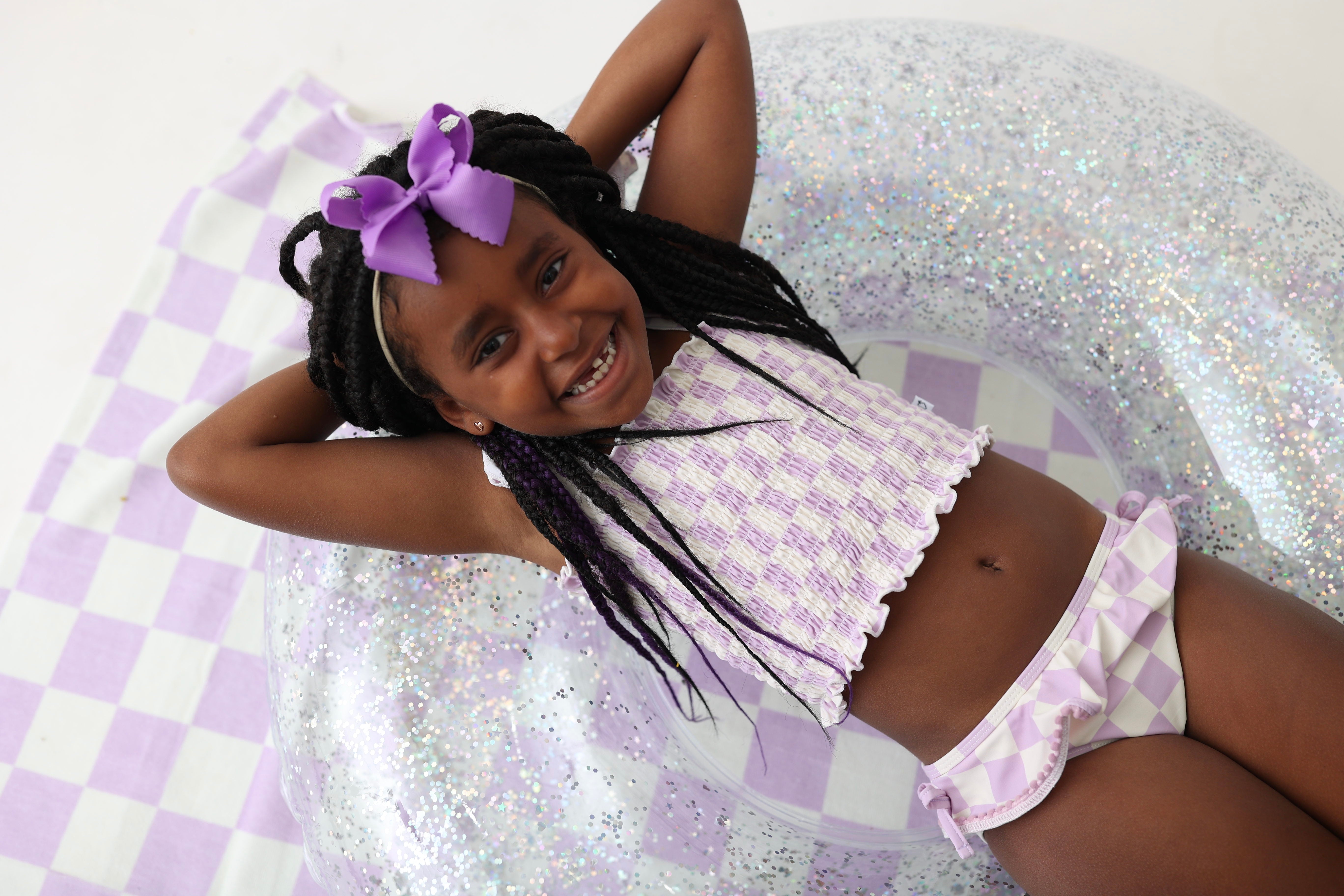 Periwinkle Checkers Dream Smocked Tankini Two Piece Swim Suit
