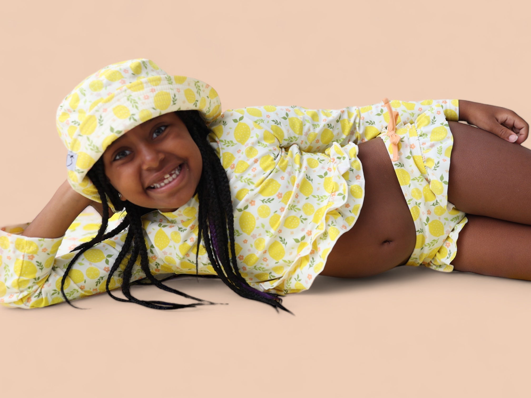 Lemon Blossoms Dream Rash Guard Ruffle Two-piece Swim Suit