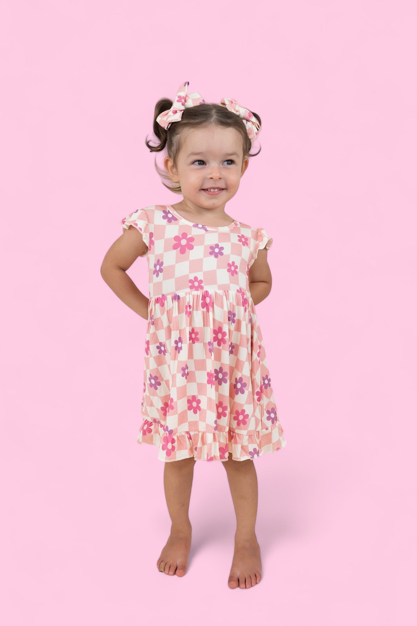 Wavy Daisy Checkers Dream Ruffle Dress