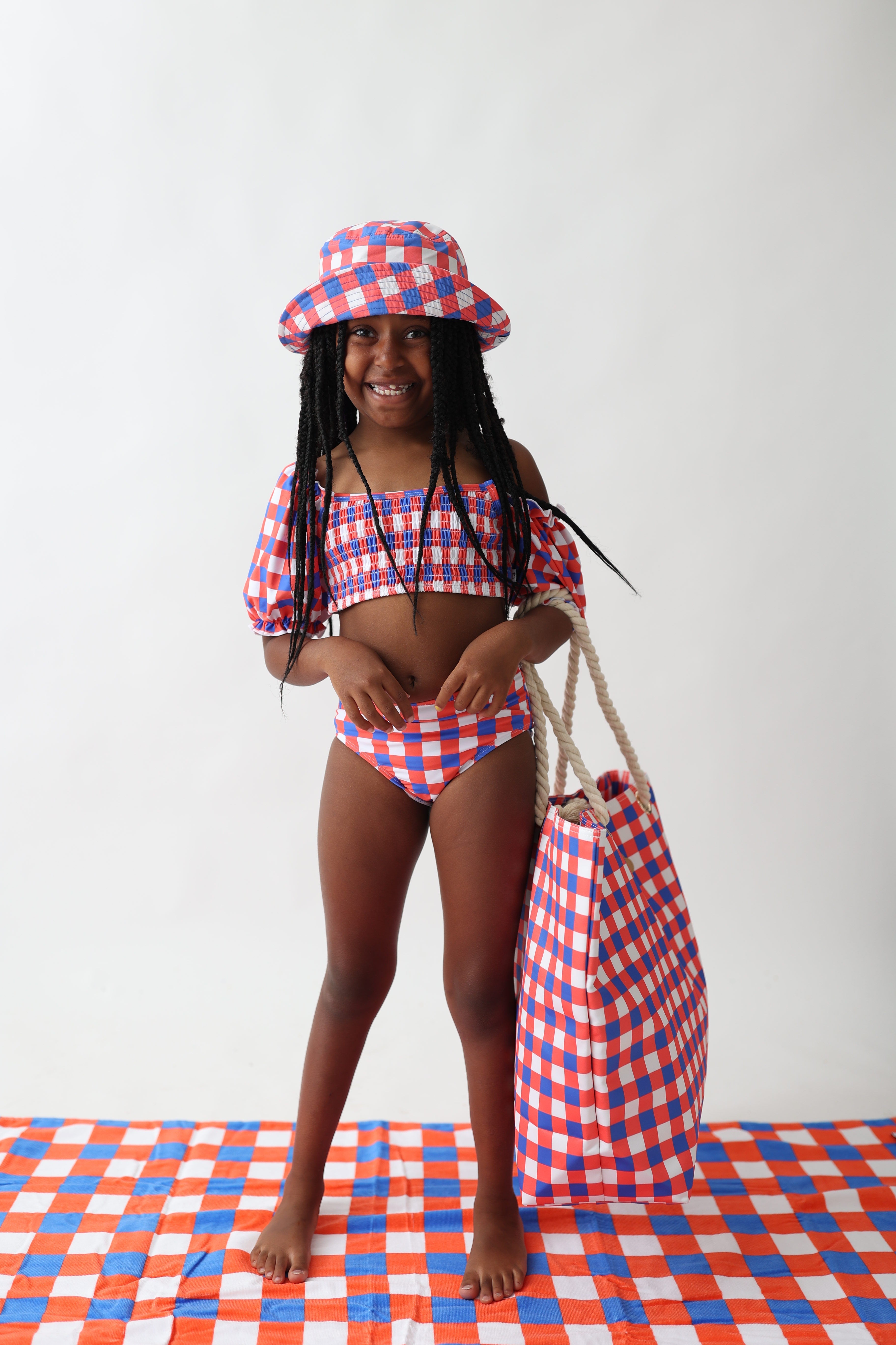 Red, White & Truman Dream Off The Shoulder Swim Suit